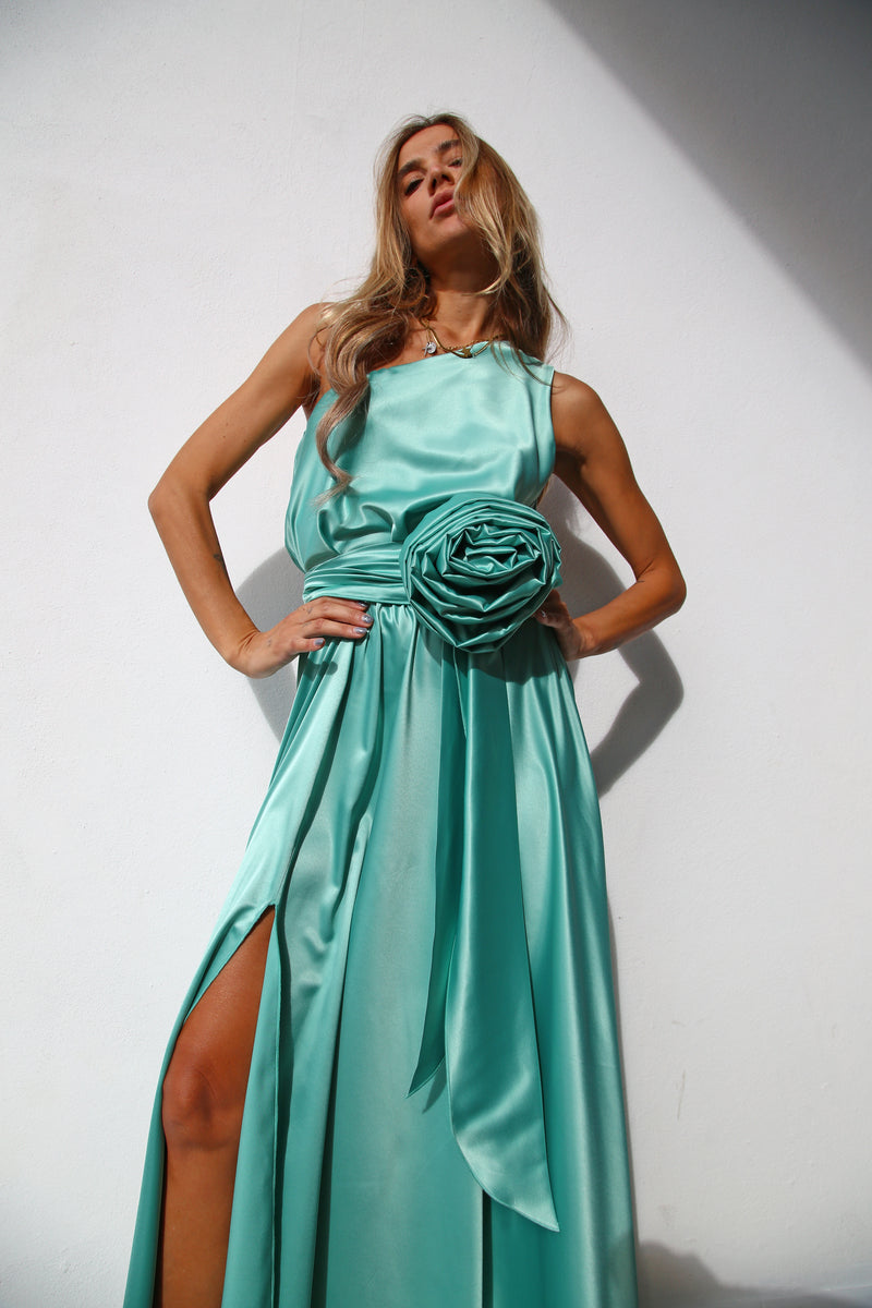 P3160 ABITO LUNGO MONOSPALLA CON CINTURA TIFFANY