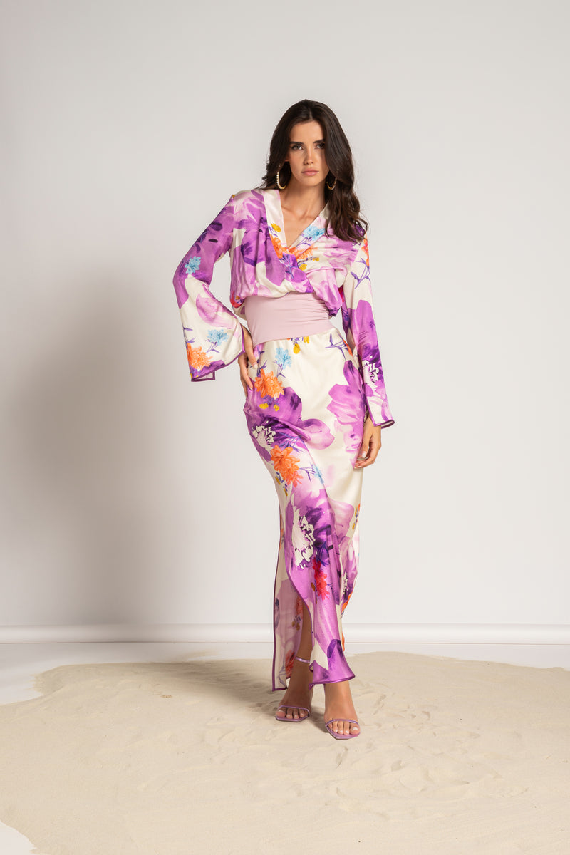 P6063 GONNA LUNGA A COLONNA VISCOSA F7 FIORI CICLAMINO