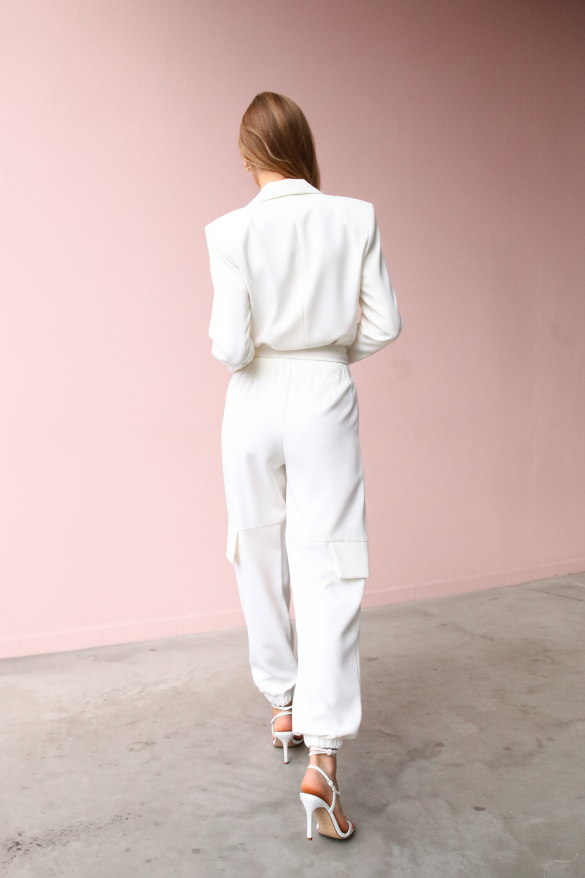 P4050 PANTALONE CARGO CON ELASTICO IN FONDO bianchi