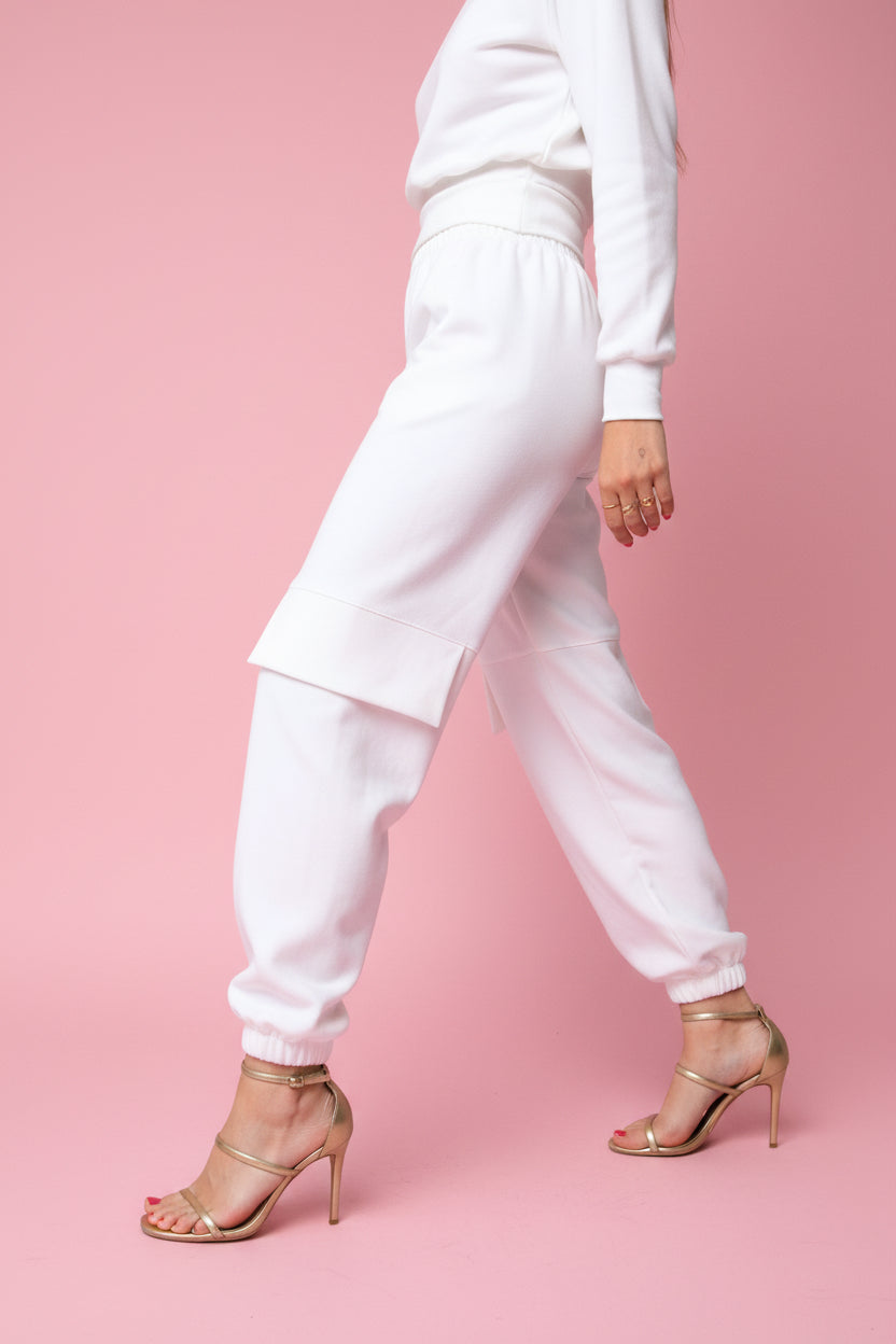 P4050 PANTALONE CARGO CON ELASTICO IN FONDO bianchi