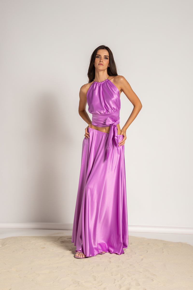 P6006 TOP AMERICANA CON CATENA E FUSCIACCA RASO LILLA