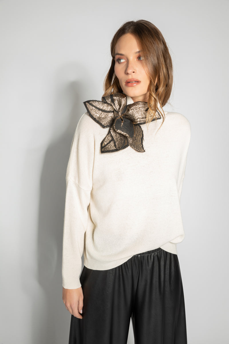 SPILLA FIORE ORGANZA NERO ORO