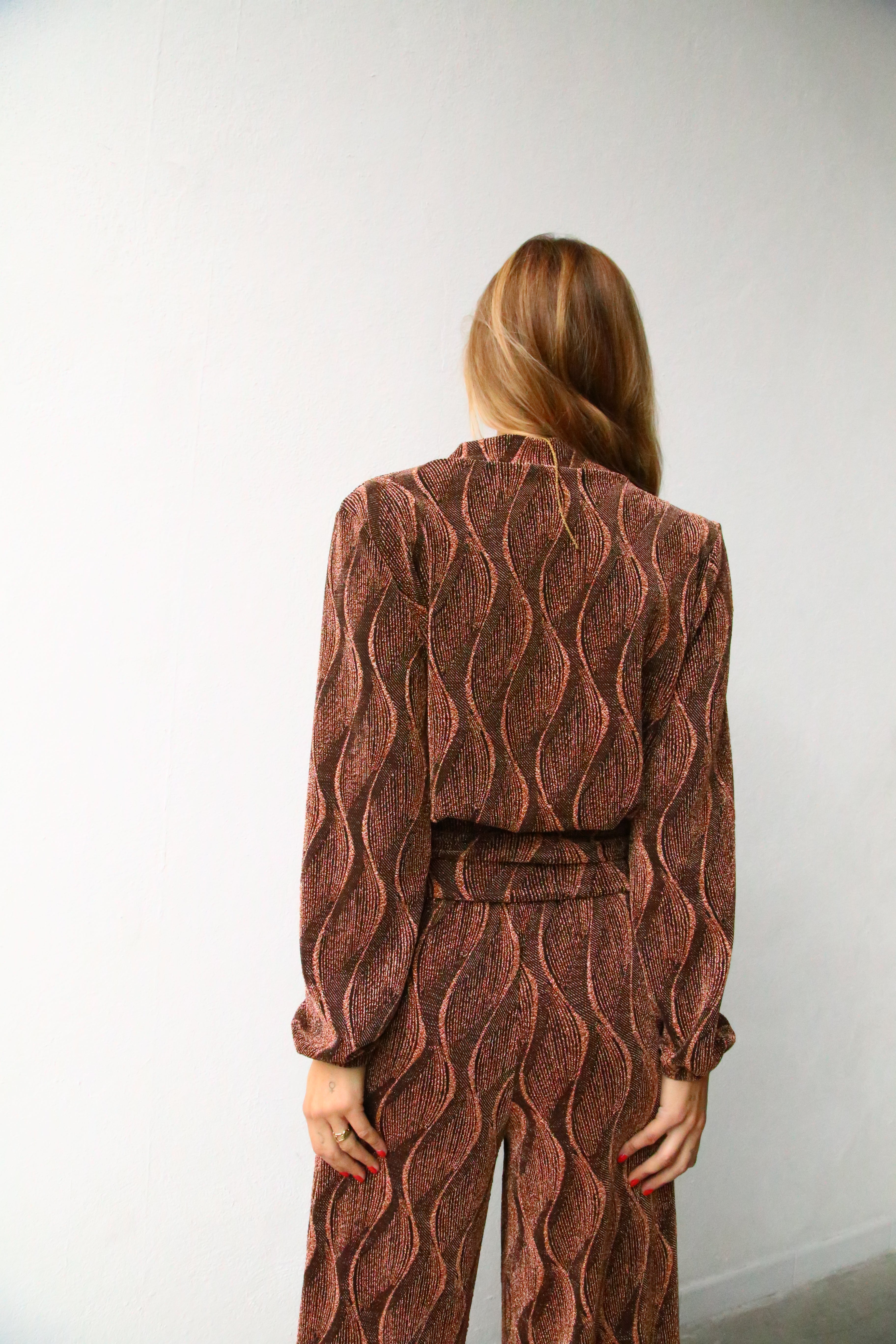 A3030 MAGLIA INCROCIATA CON FASCIONE LUREX RUGGINE