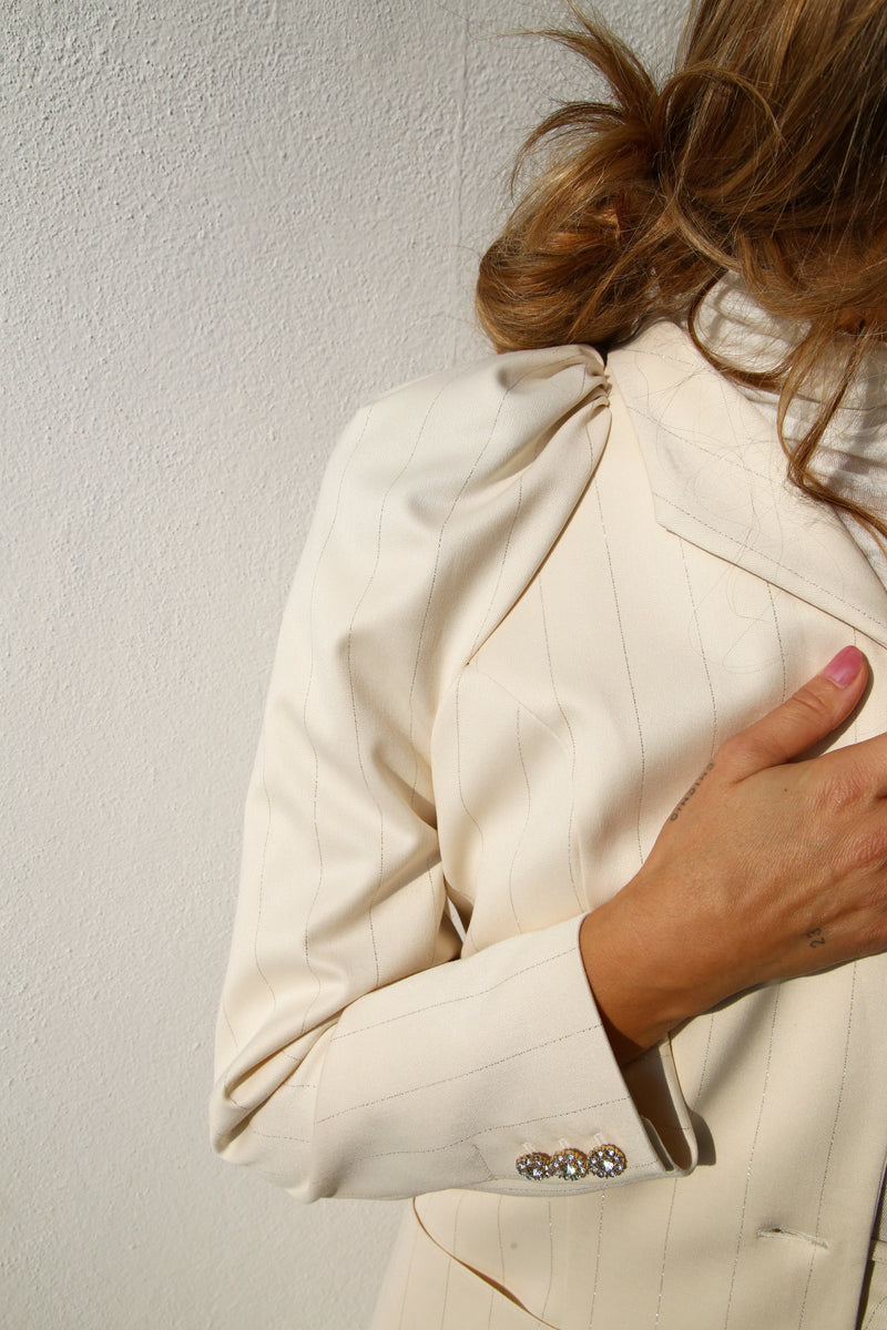 A6093 GIACCA MANICHE PALLONCINO GESSATO PANNA