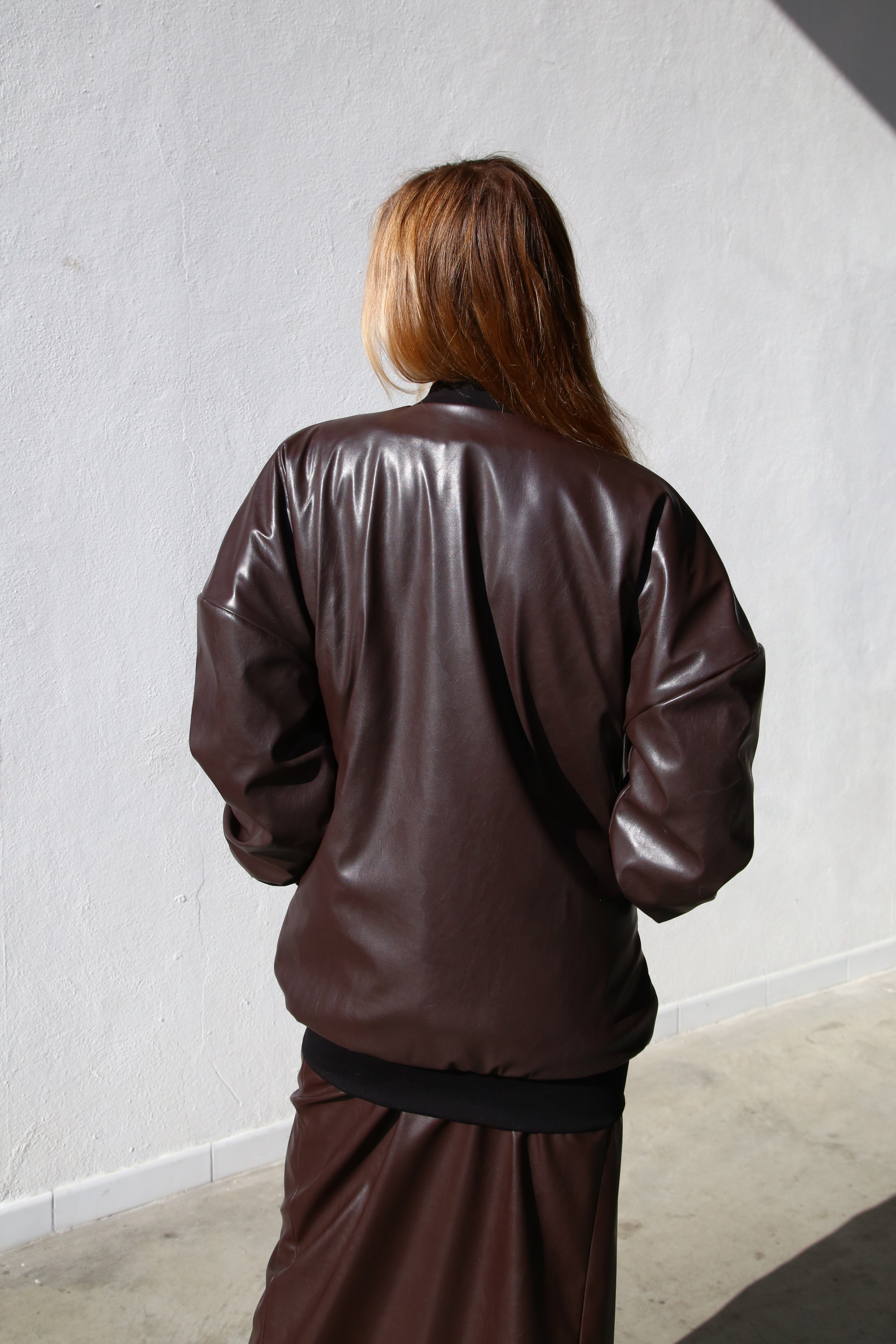 BOMBER LUNGO ECOPELLE MARRONE