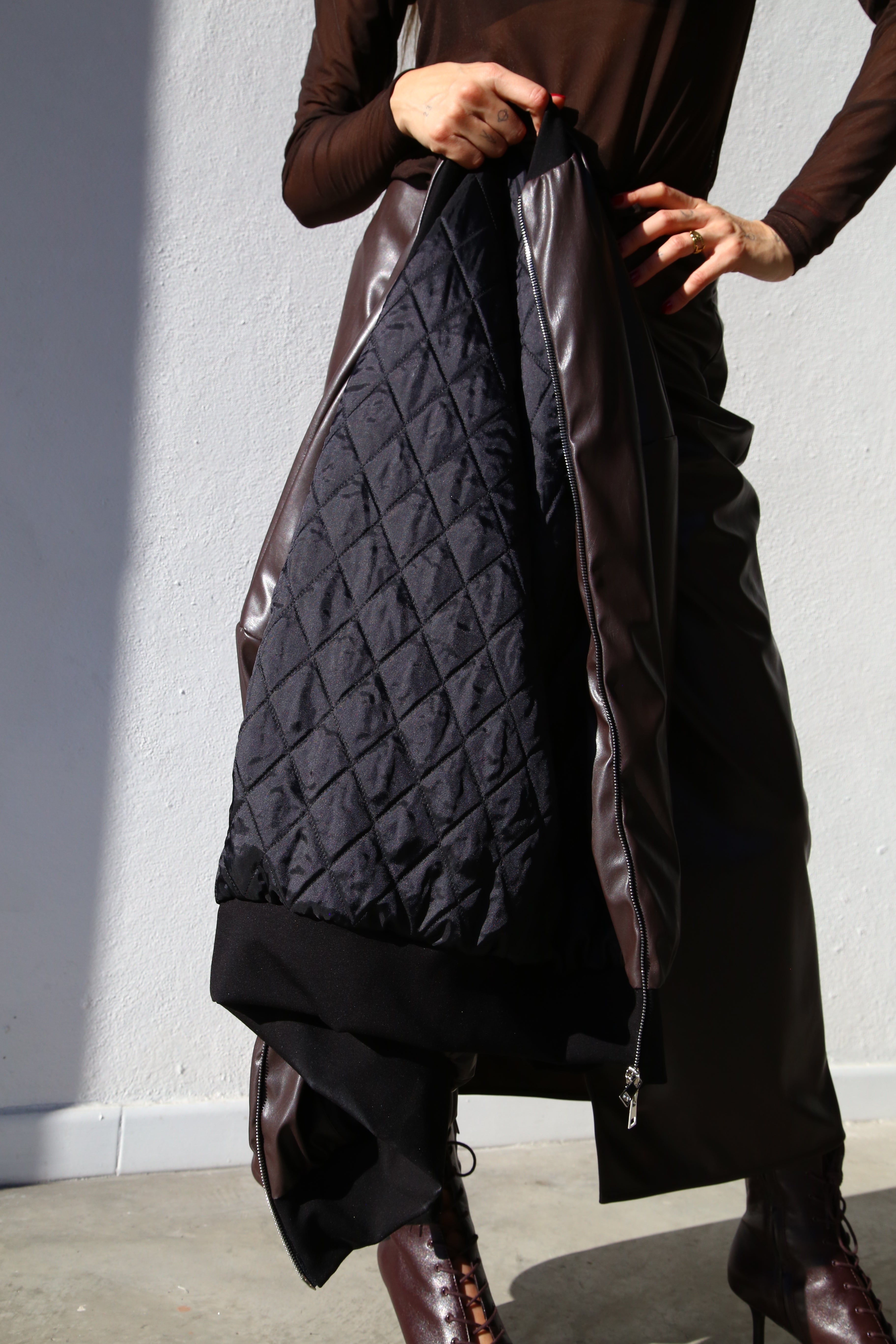 BOMBER LUNGO ECOPELLE MARRONE