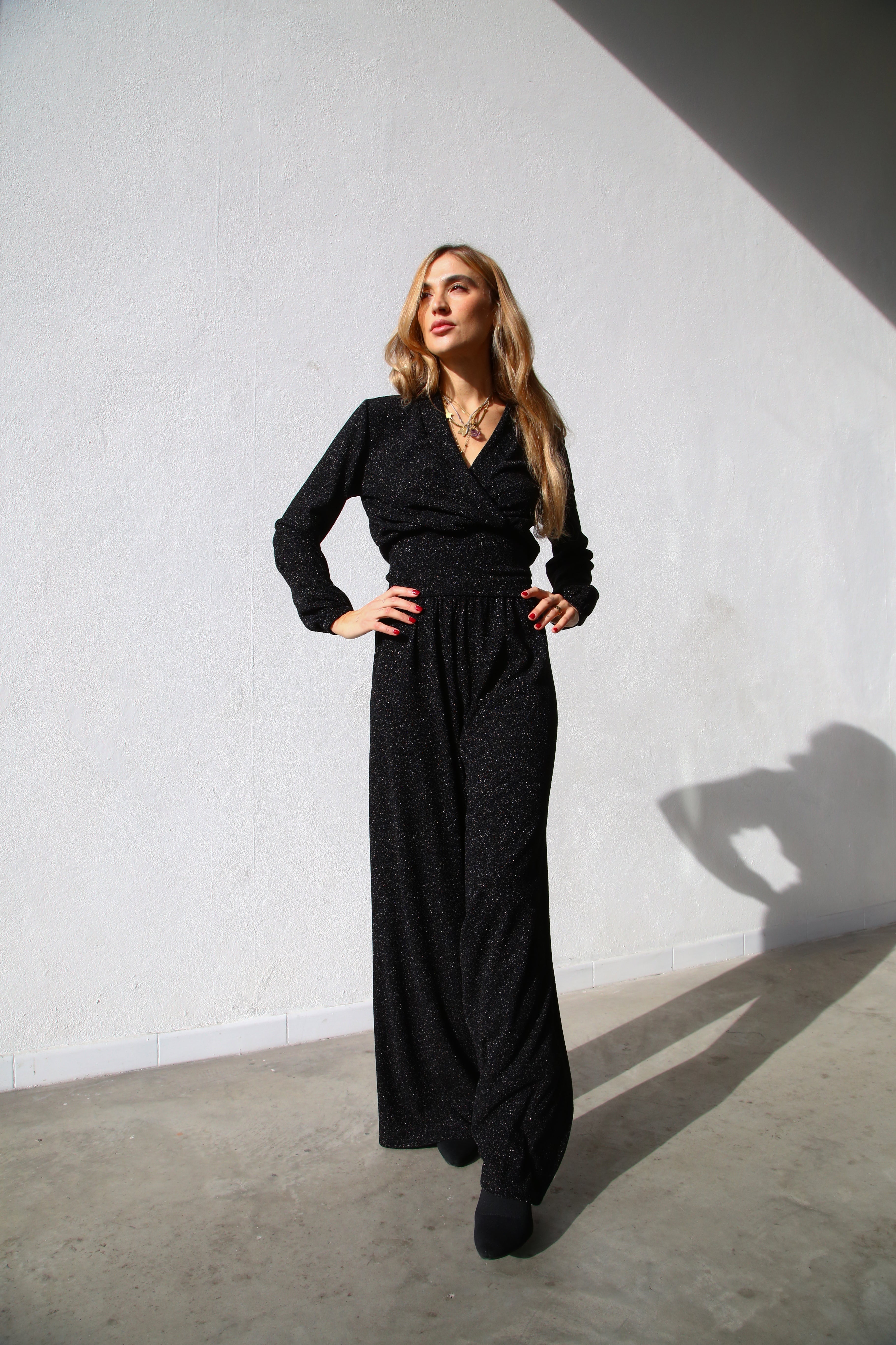 A3052 PANTALONE SCAMPANATO LUREX NERO