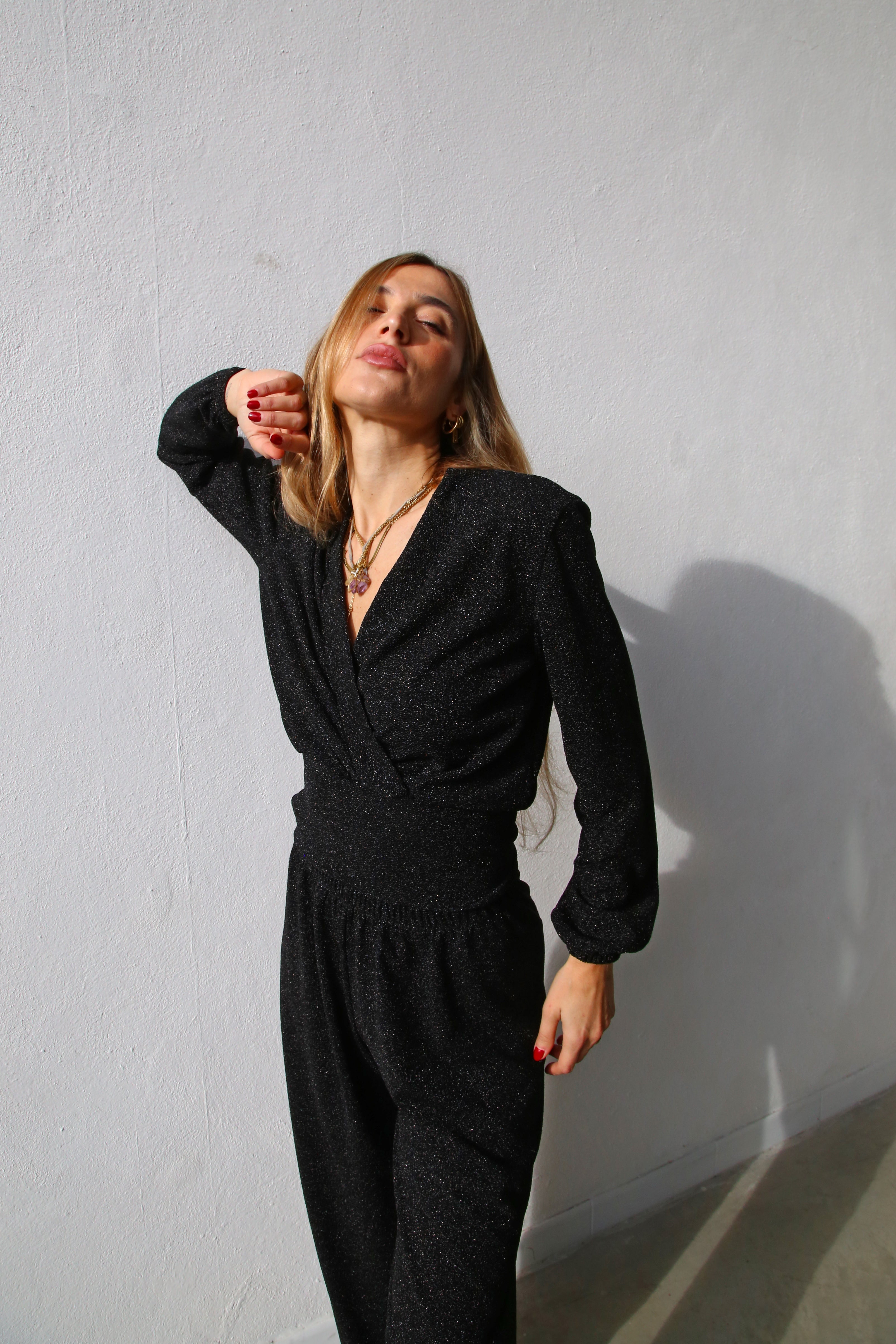 A3052 PANTALONE SCAMPANATO LUREX NERO