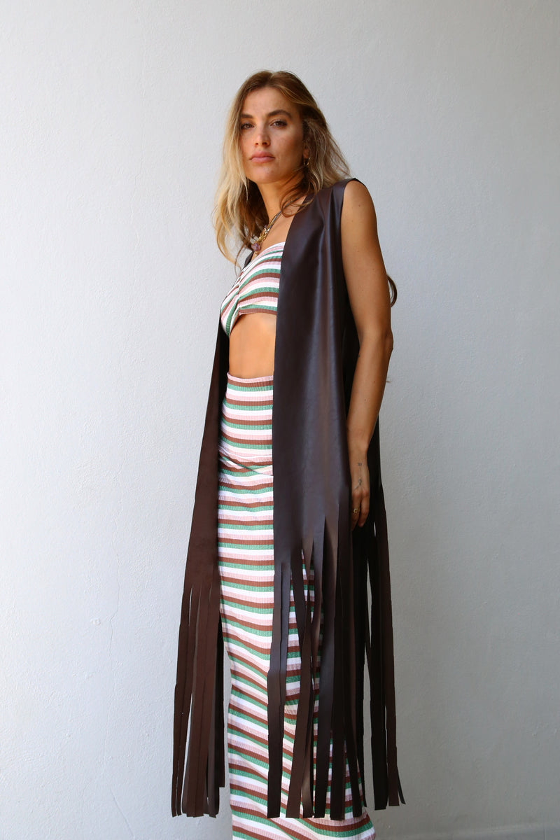 GILET CON FRANGE ECOPELLE MARRONE