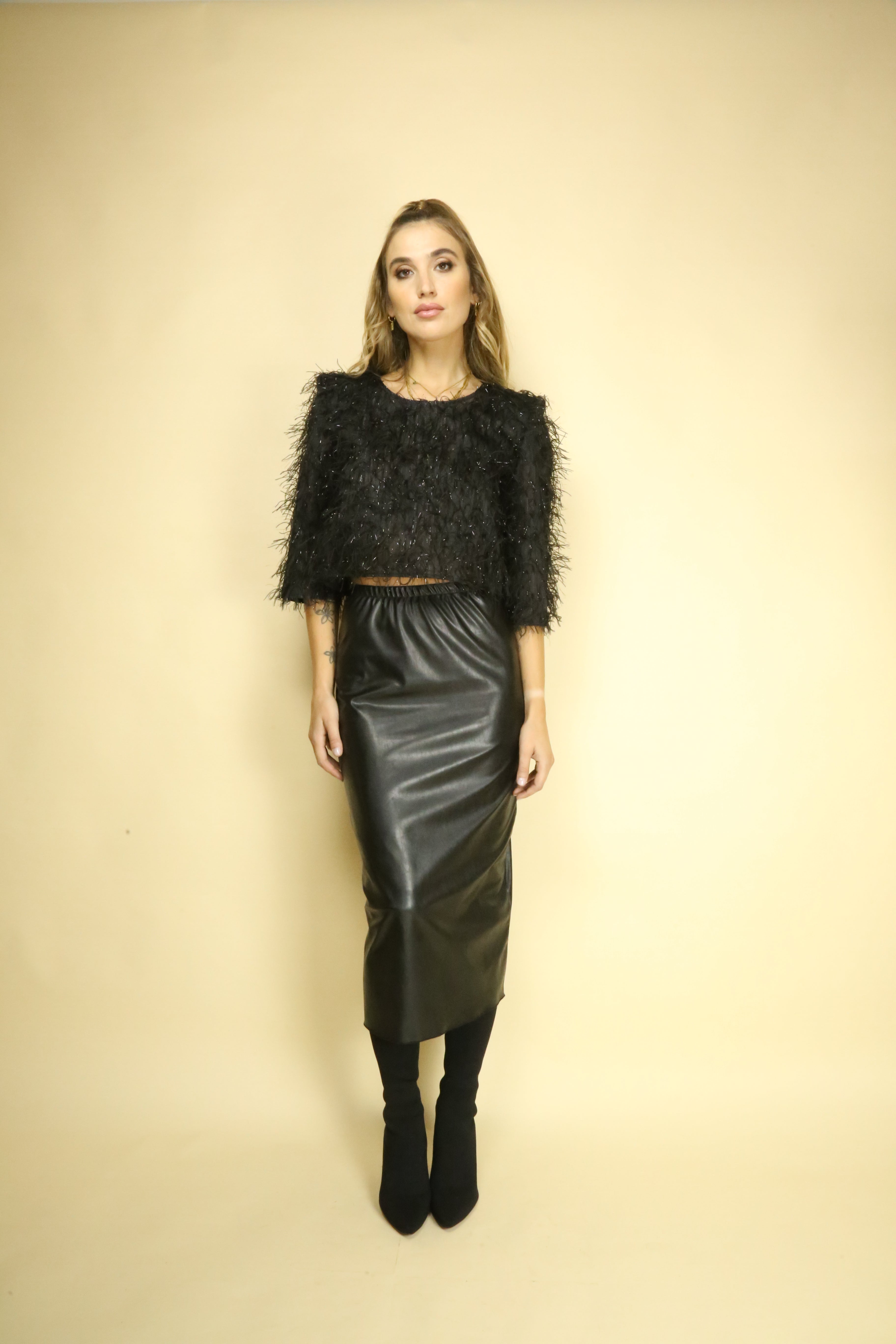 GONNA LONGUETTE ECOPELLE NERO