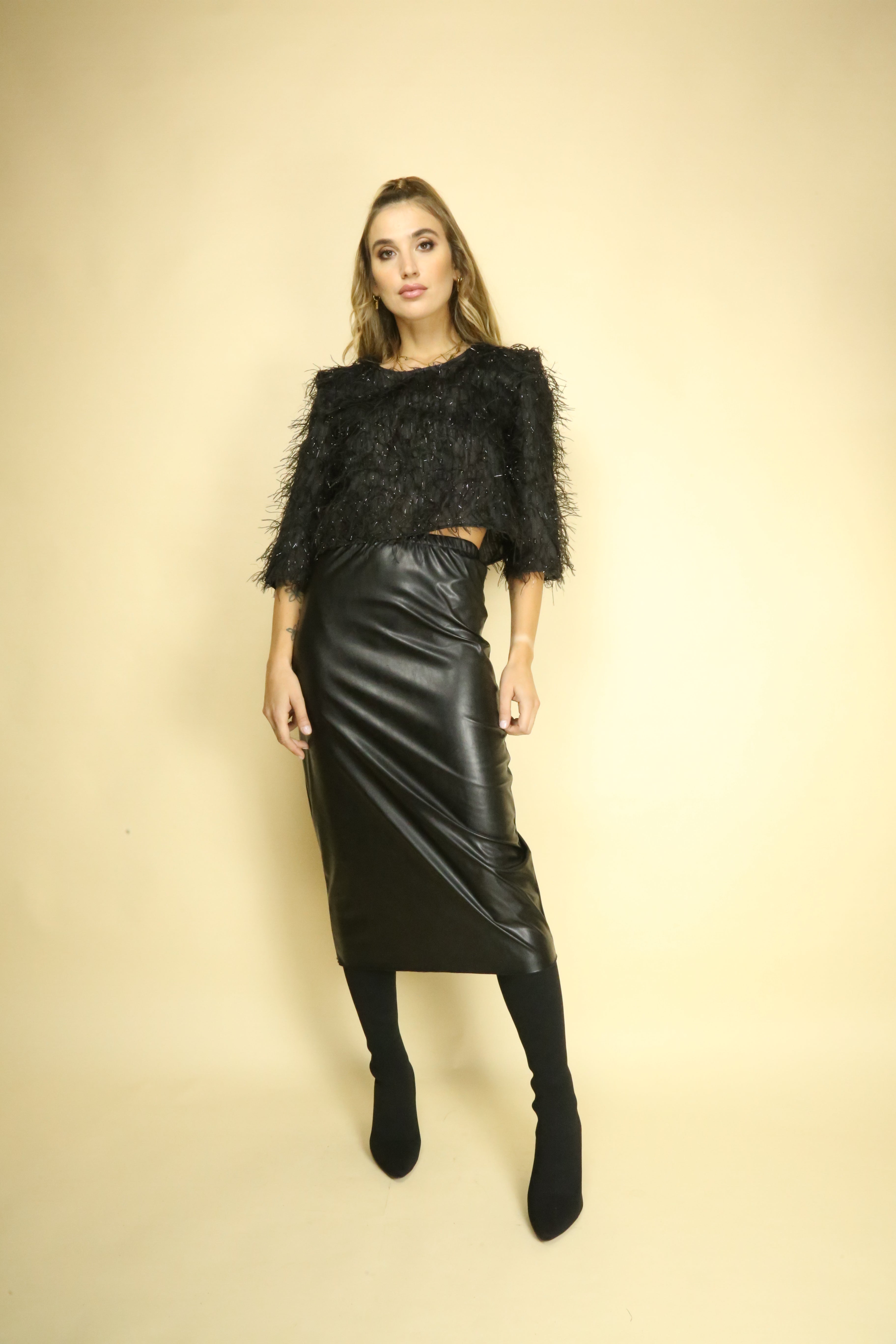 GONNA LONGUETTE ECOPELLE NERO