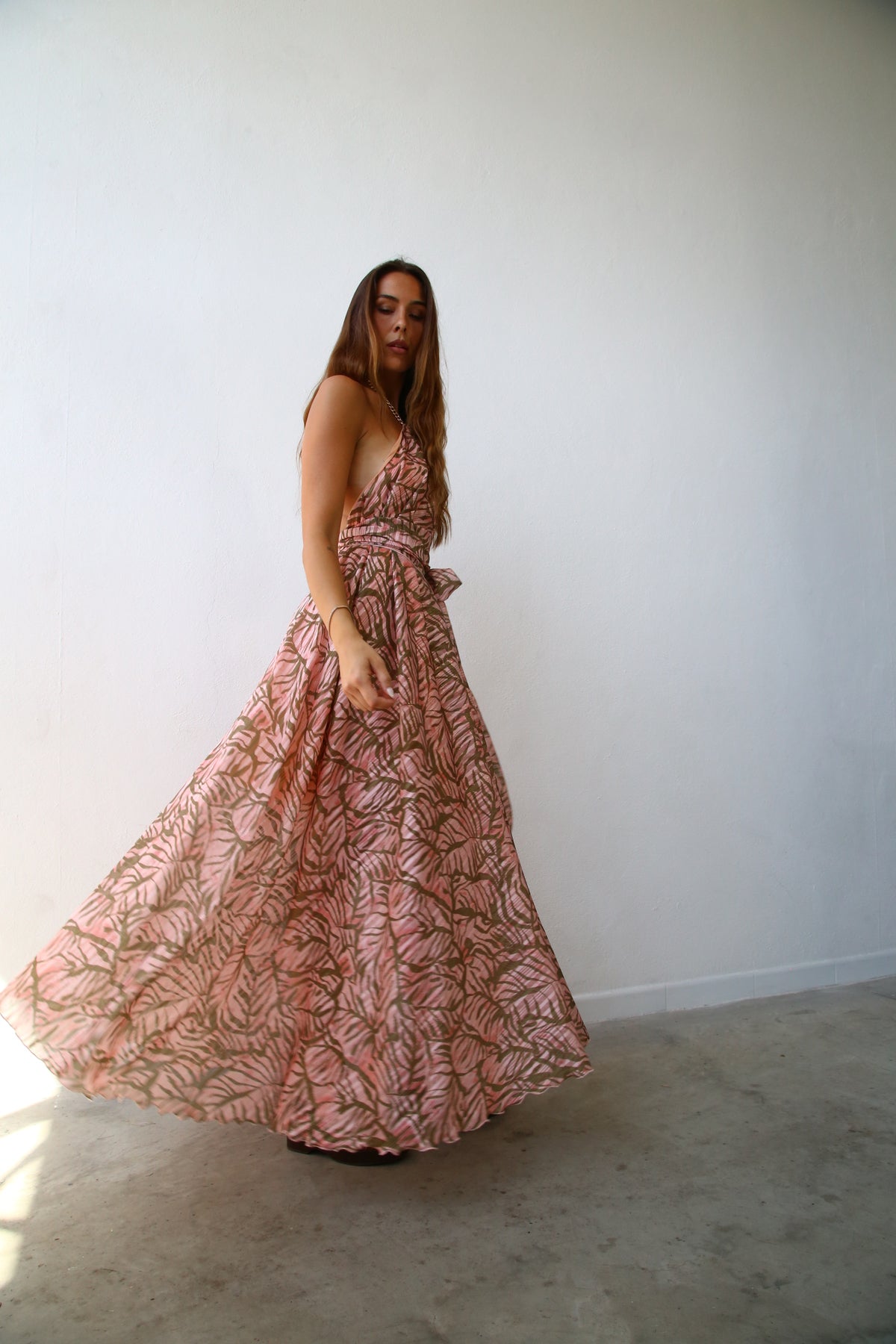 E2156 ABITO AMPIO AMERICANA CON CATENA F7 LUREX PESCA FOGLIE VERDI