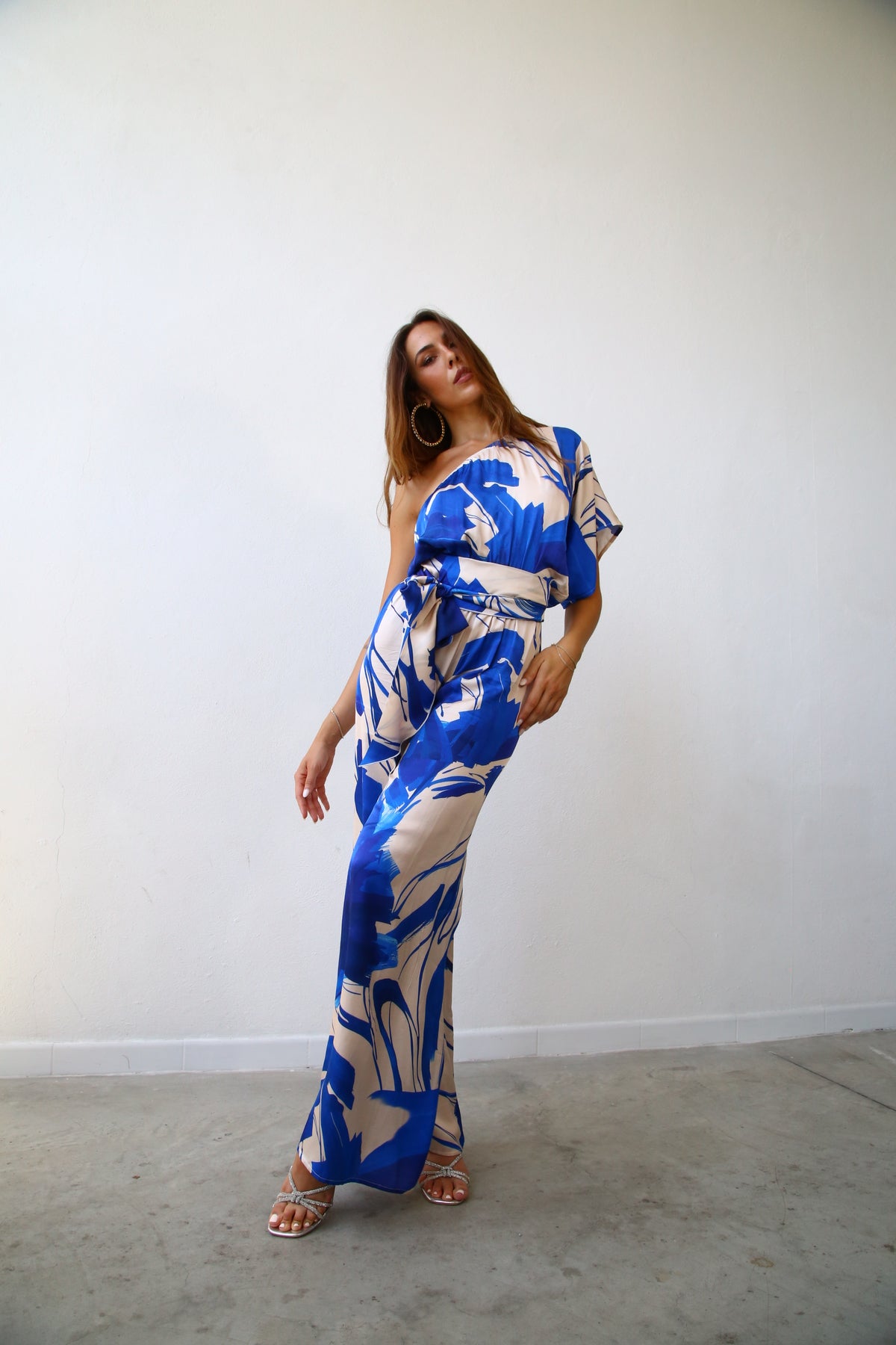 E2153 ABITO LUNGO COLONNA KIMONO 3/4 F2 VISCOSA BLU E PANNA