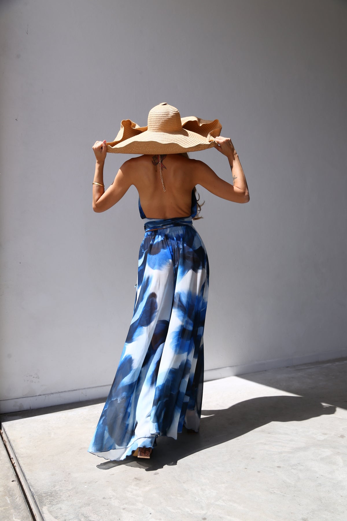 F4054 PANTALONI A RUOTA AMPI VOILLE FANTASIA BOLLI BLU