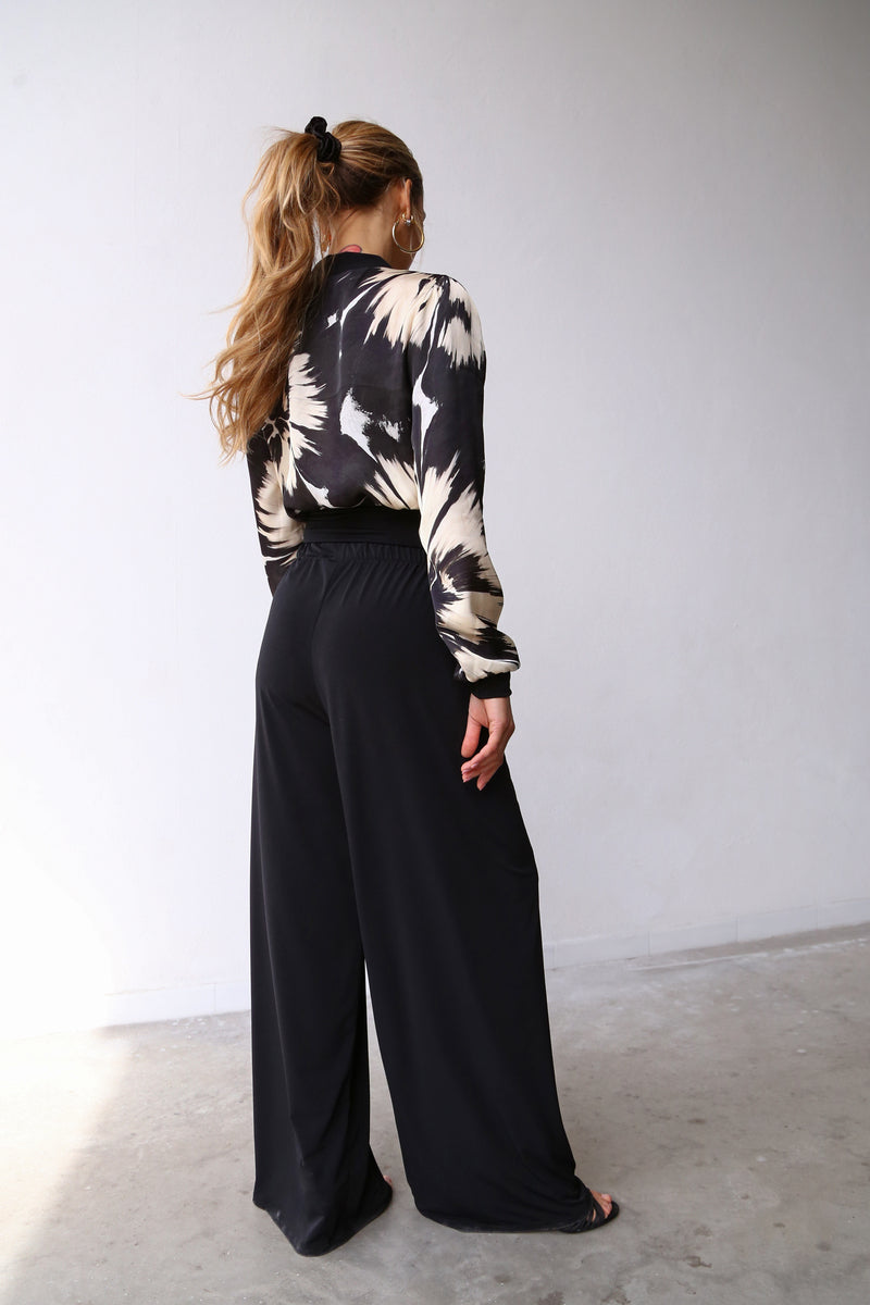 E2058 FLARED MICROFIBER TROUSERS BLACK