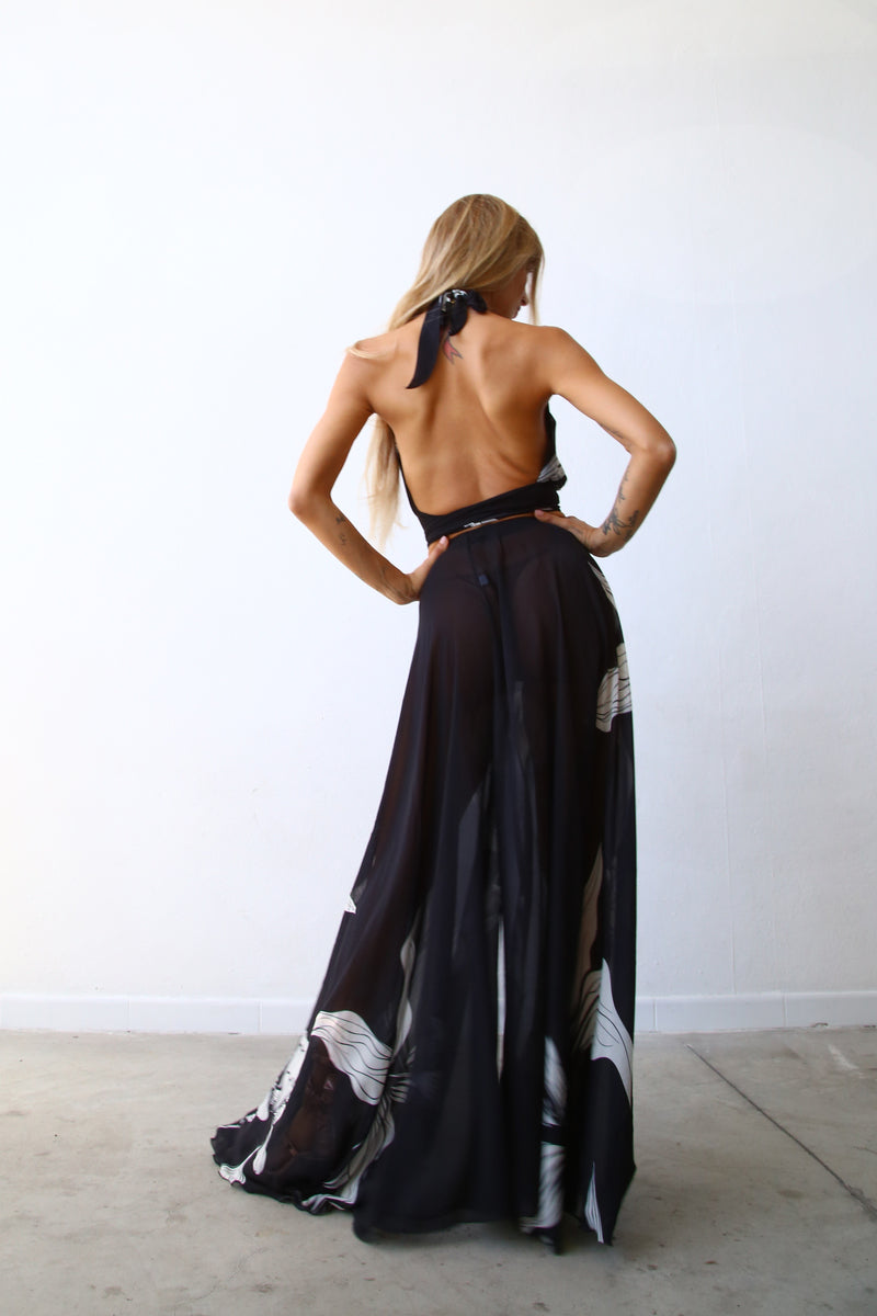 P4006 TOP AMERICANA CON FUSCIACCA E LACCETTO BLACK FLOWER