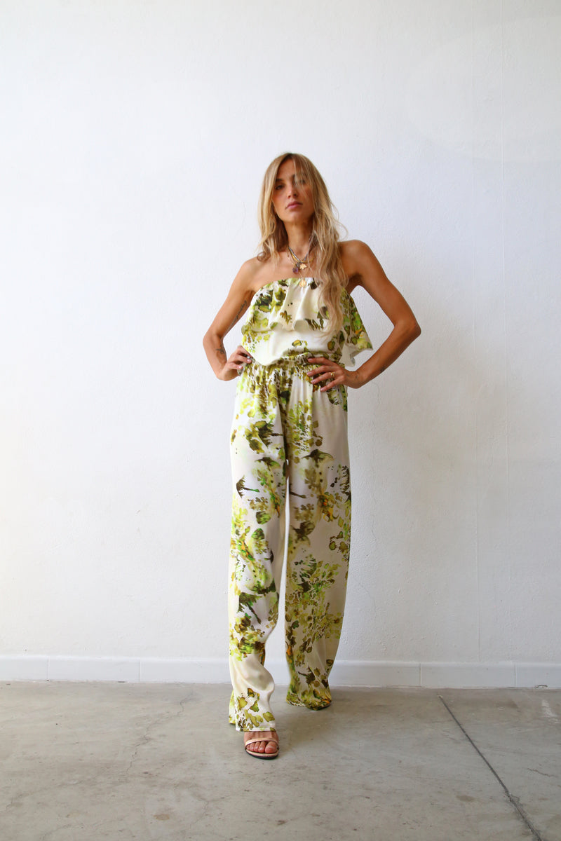 P3052 PANTALONI SCAMPANATI RASO ORCHIDEE VERDI