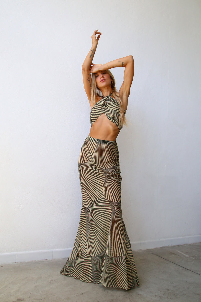 E1001 TOP FUSCIACCA CON LACCETTO VOILLE LIBERTY VERDE