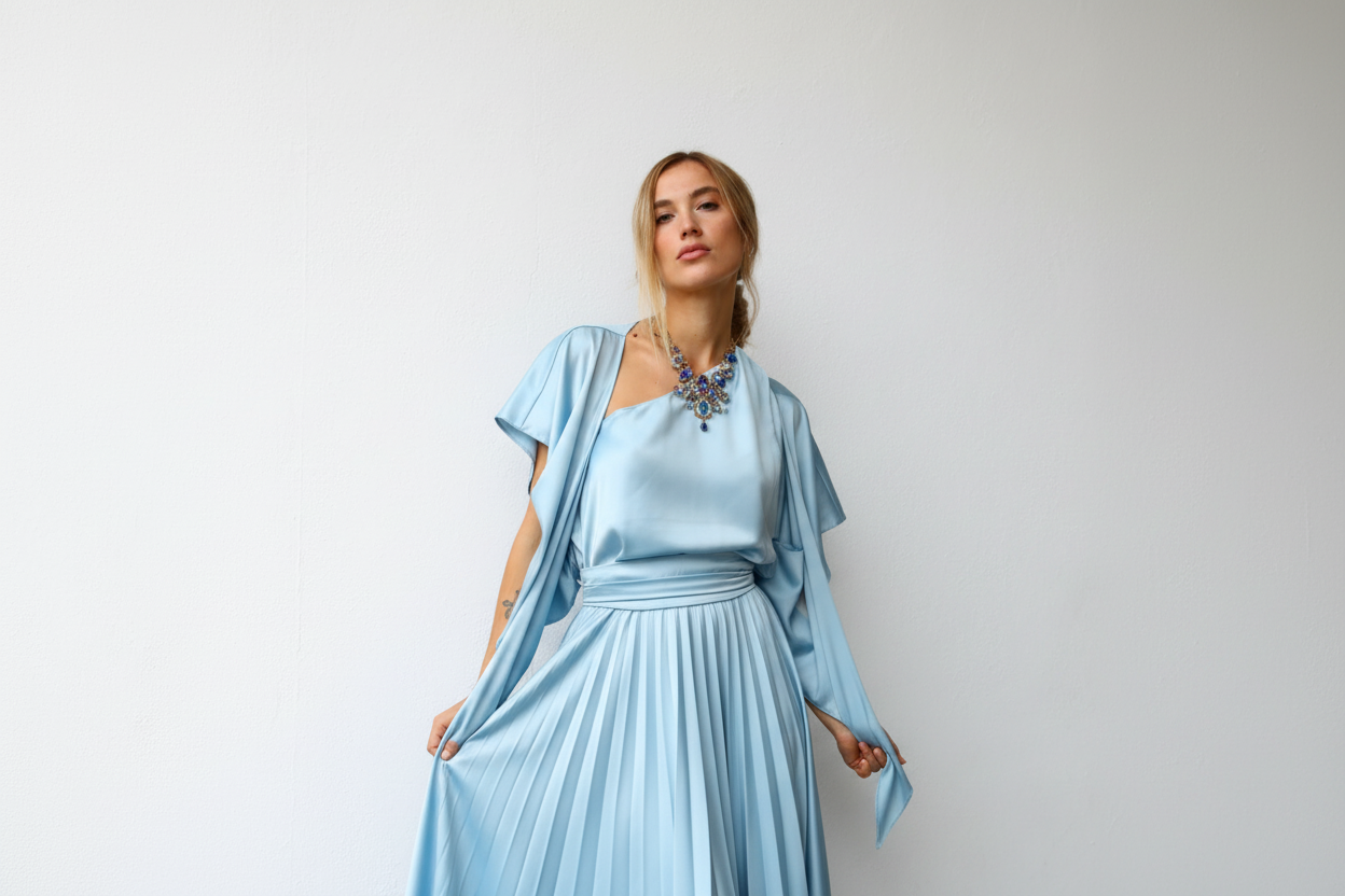 P3098 COPRISPALLE KIMONO CON FIOCCO AZZURRO CIELO