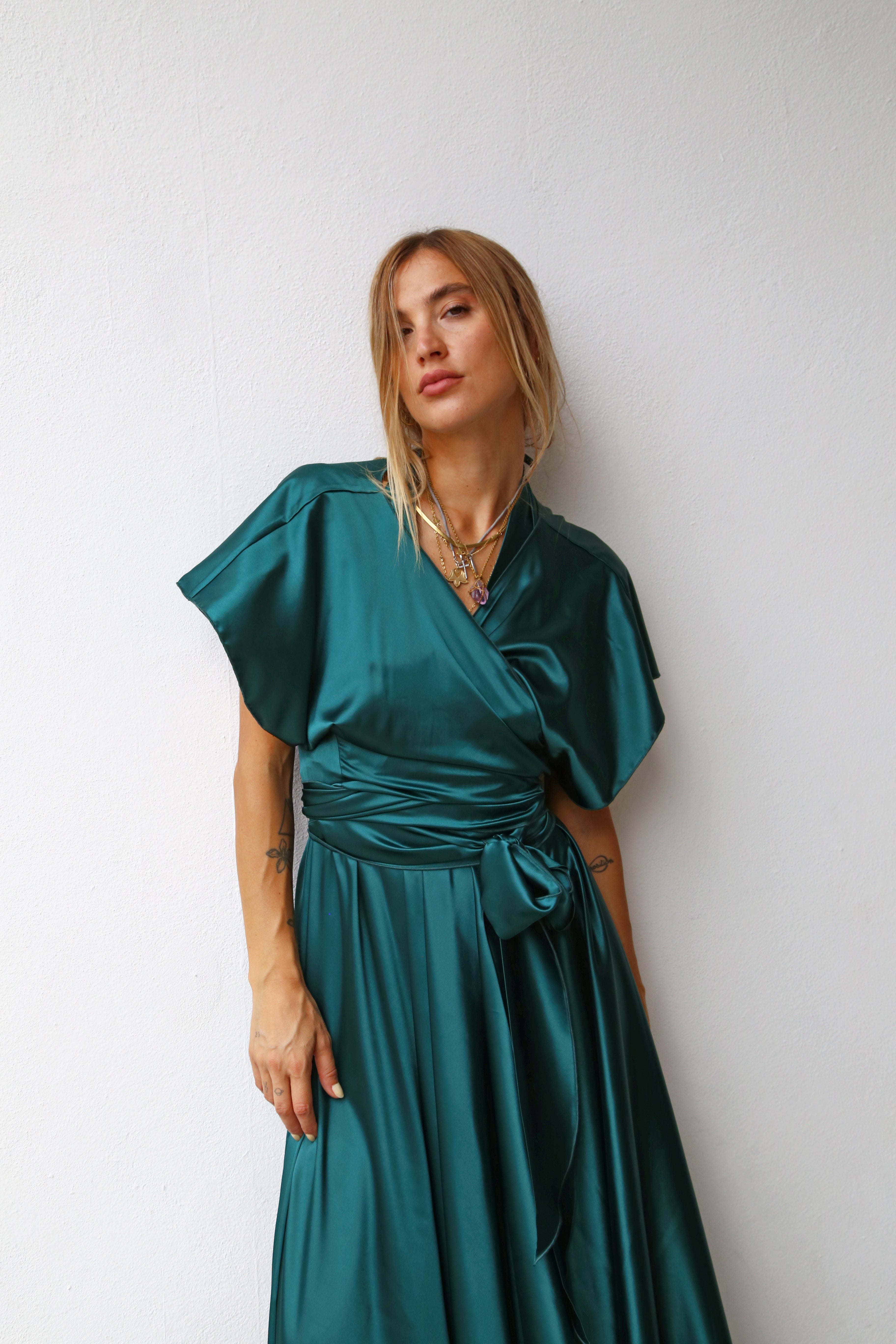 P3098 COPRISPALLE KIMONO CON FIOCCO BOTTIGLIA VERDE