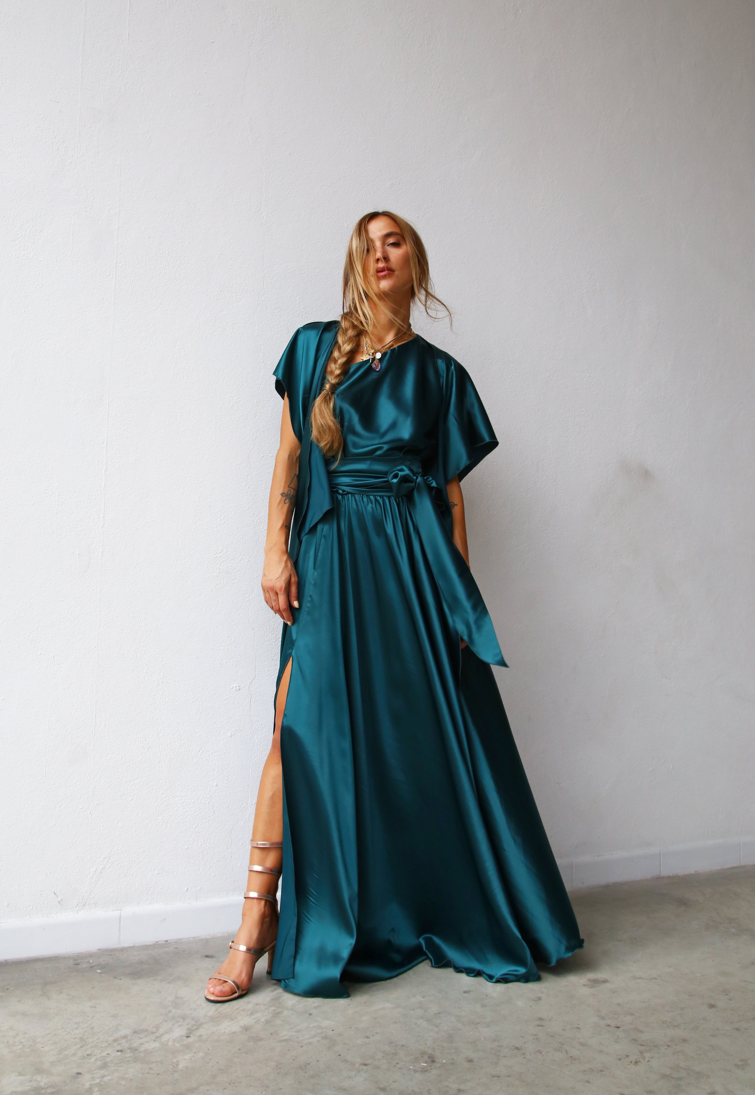 P3098 COPRISPALLE KIMONO CON FIOCCO BOTTIGLIA VERDE