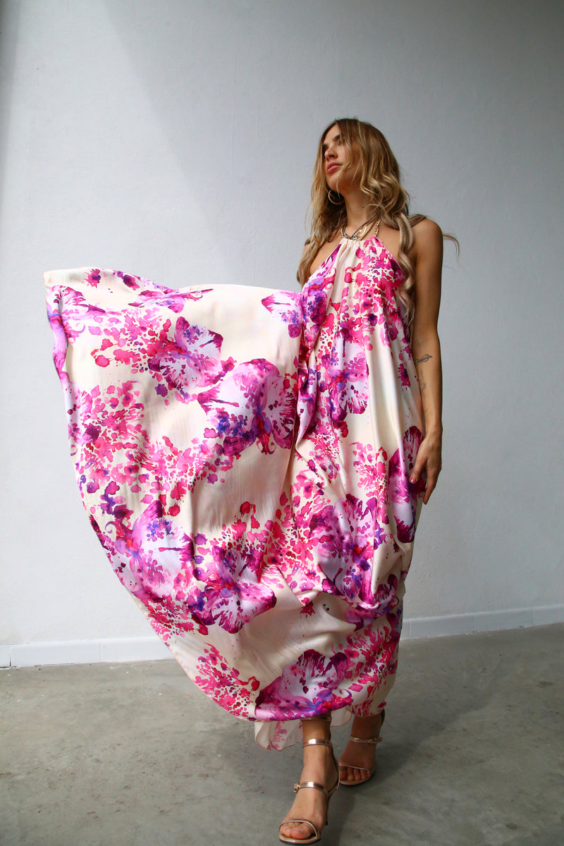 F1156 ABITO LUNGO ALL'AMERICANA CON CATENA ORCHIDEE FUCSIA