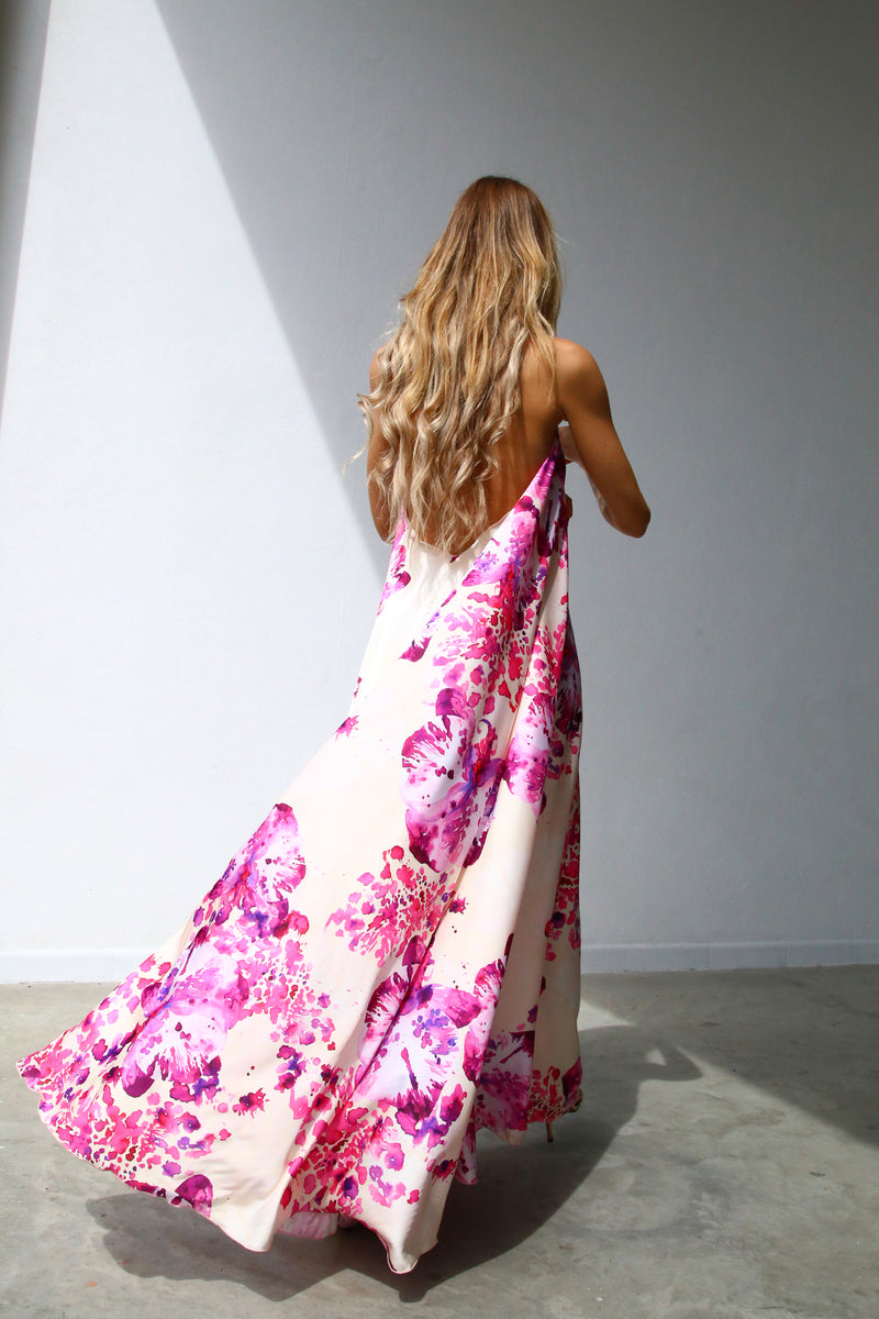 F1156 ABITO LUNGO ALL'AMERICANA CON CATENA ORCHIDEE FUCSIA