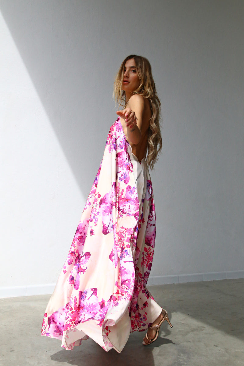 F1156 ABITO LUNGO ALL'AMERICANA CON CATENA ORCHIDEE FUCSIA