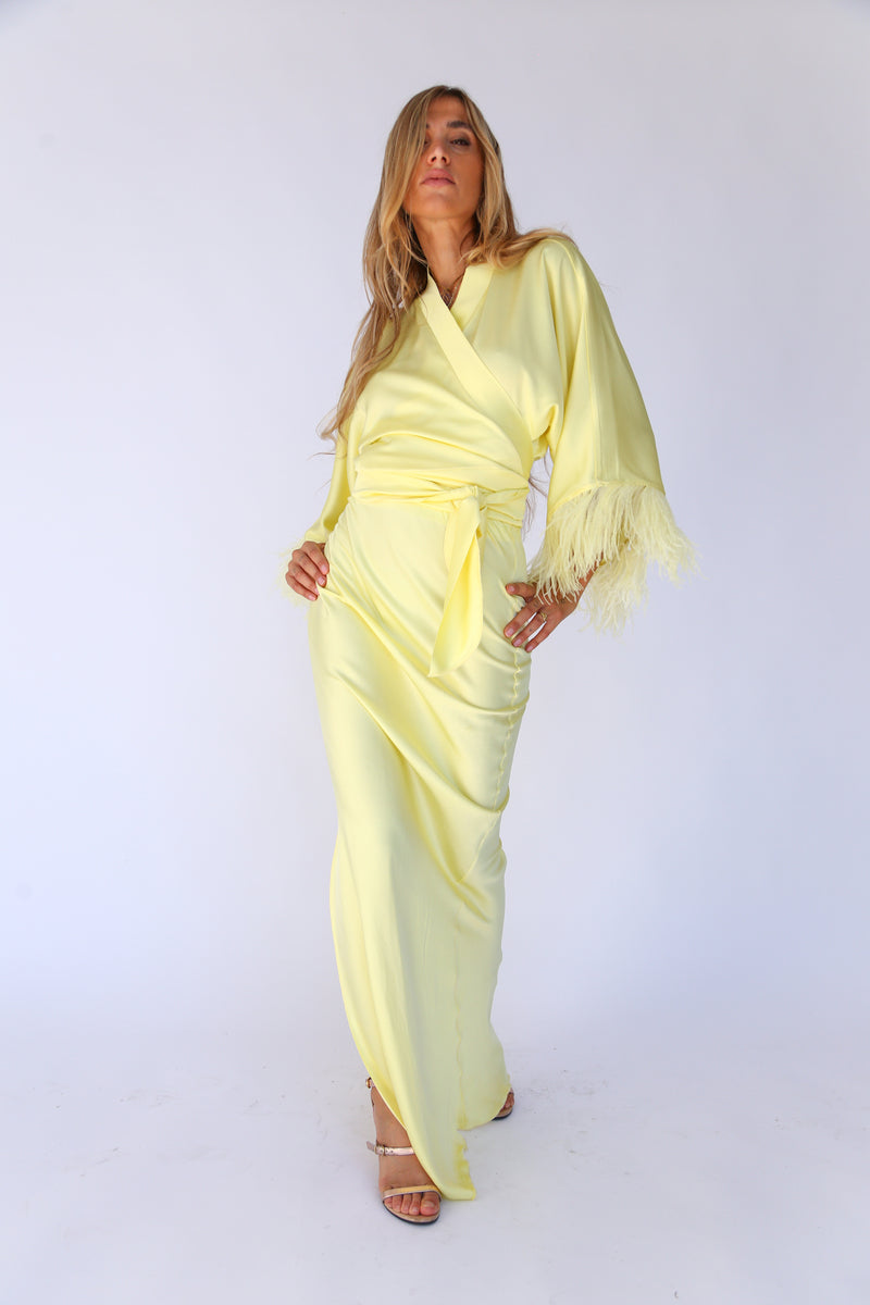 F4064 COLUMN MAXI SKIRT WITH SLIT BROWN PALM TREES