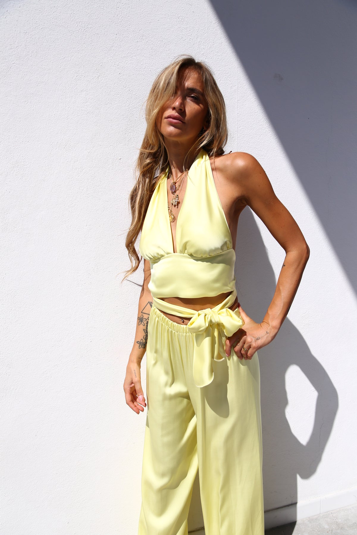 Yellow viscose Marilyn top with sash