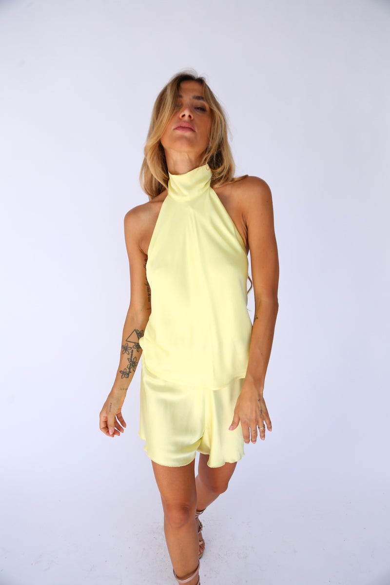 Short in tinta unita viscosa giallo