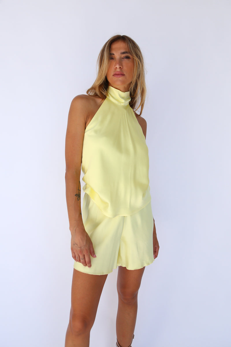 Short in tinta unita viscosa giallo