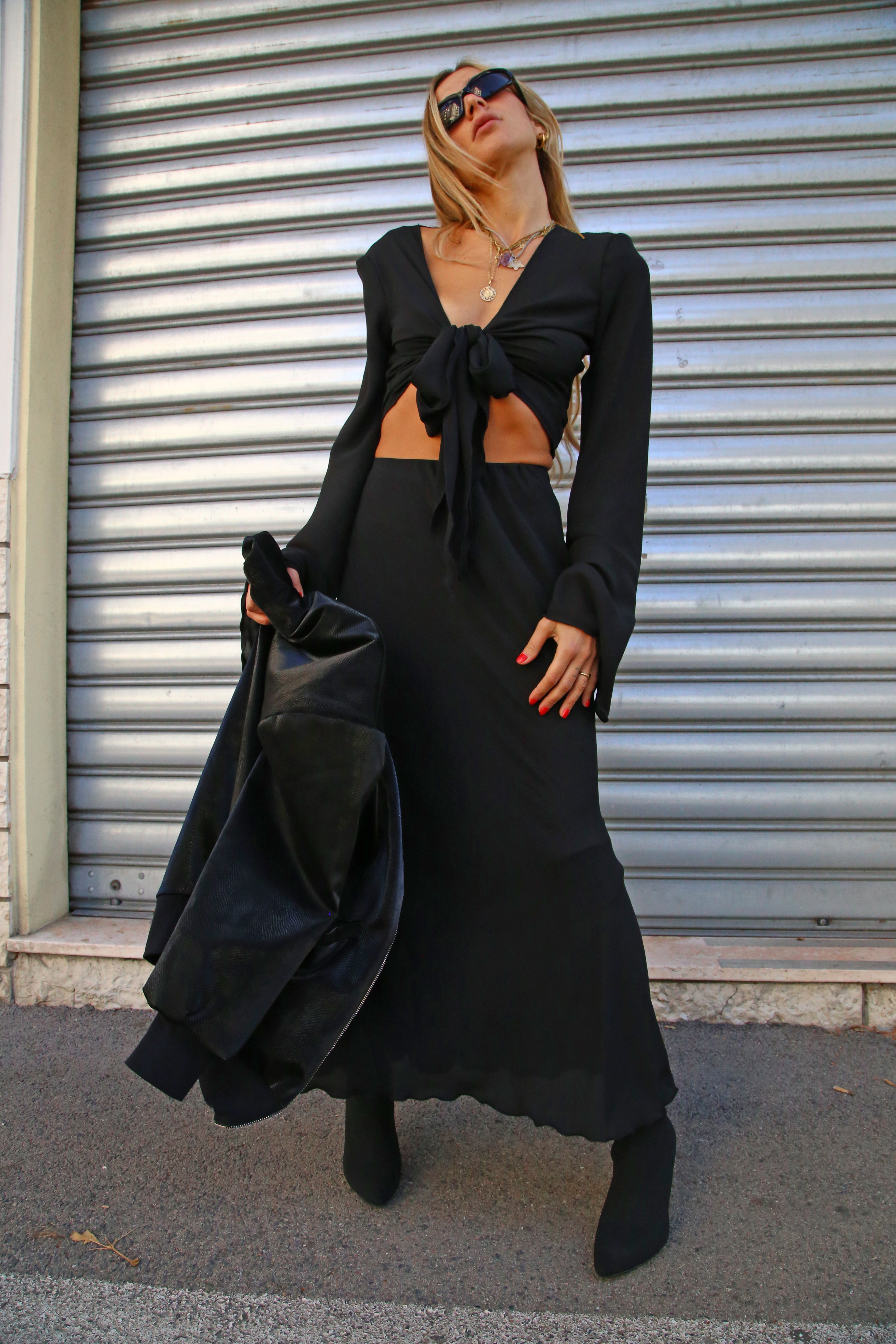 CAMICIA CON FIOCCO E SPALLINE VOILLE NERO