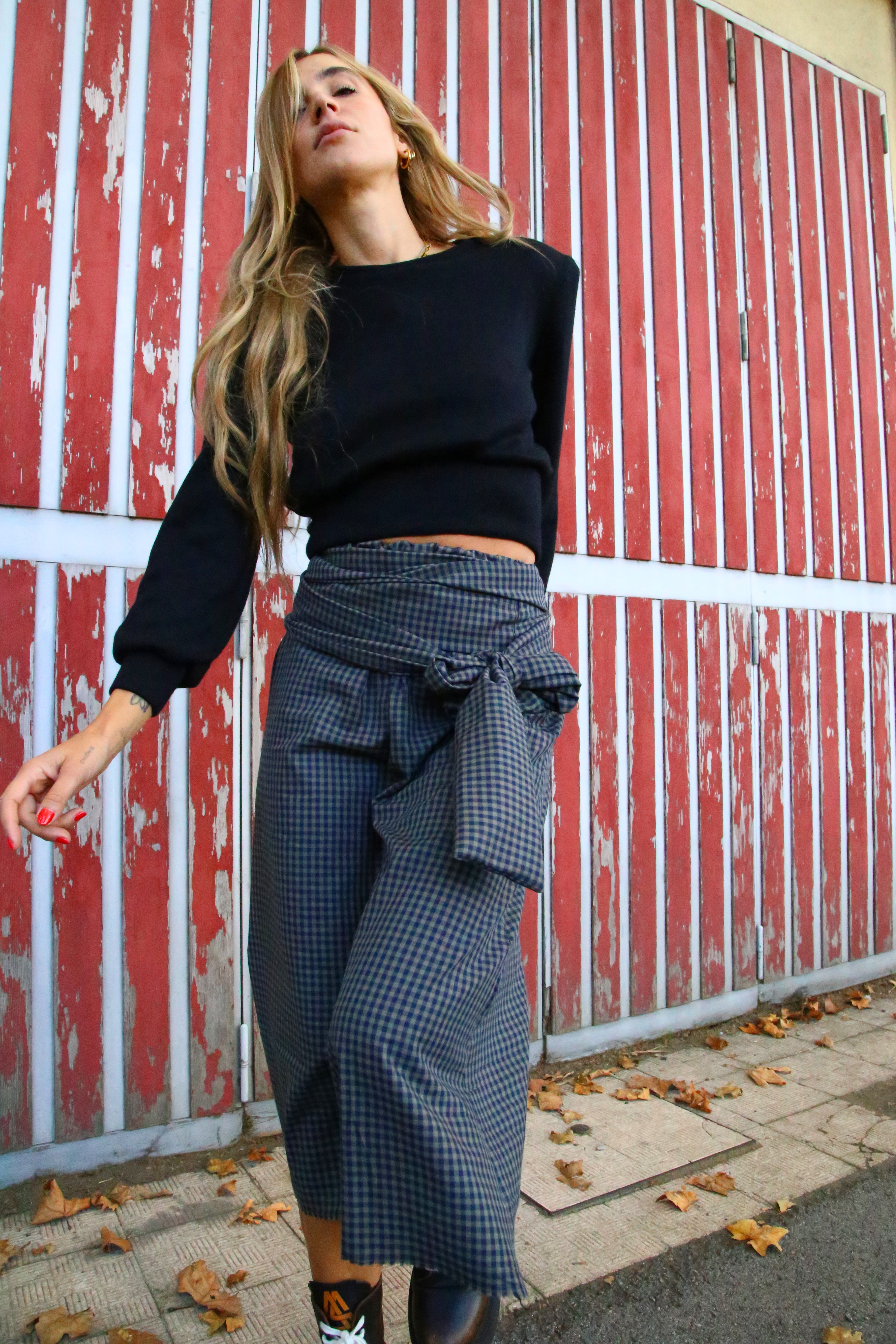 GONNA MIDI TARTAN GRIGIO E BLU