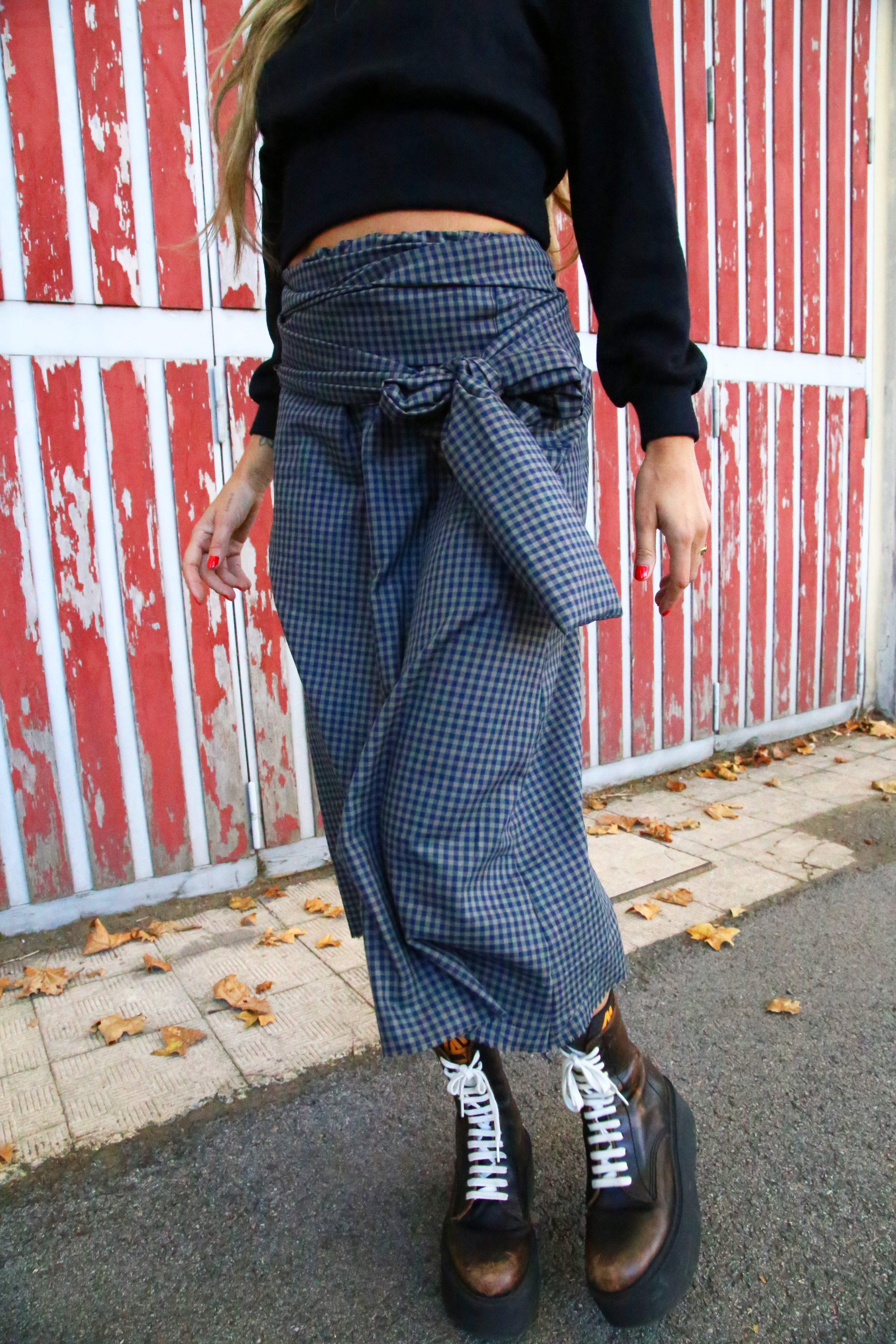 GONNA MIDI TARTAN GRIGIO E BLU