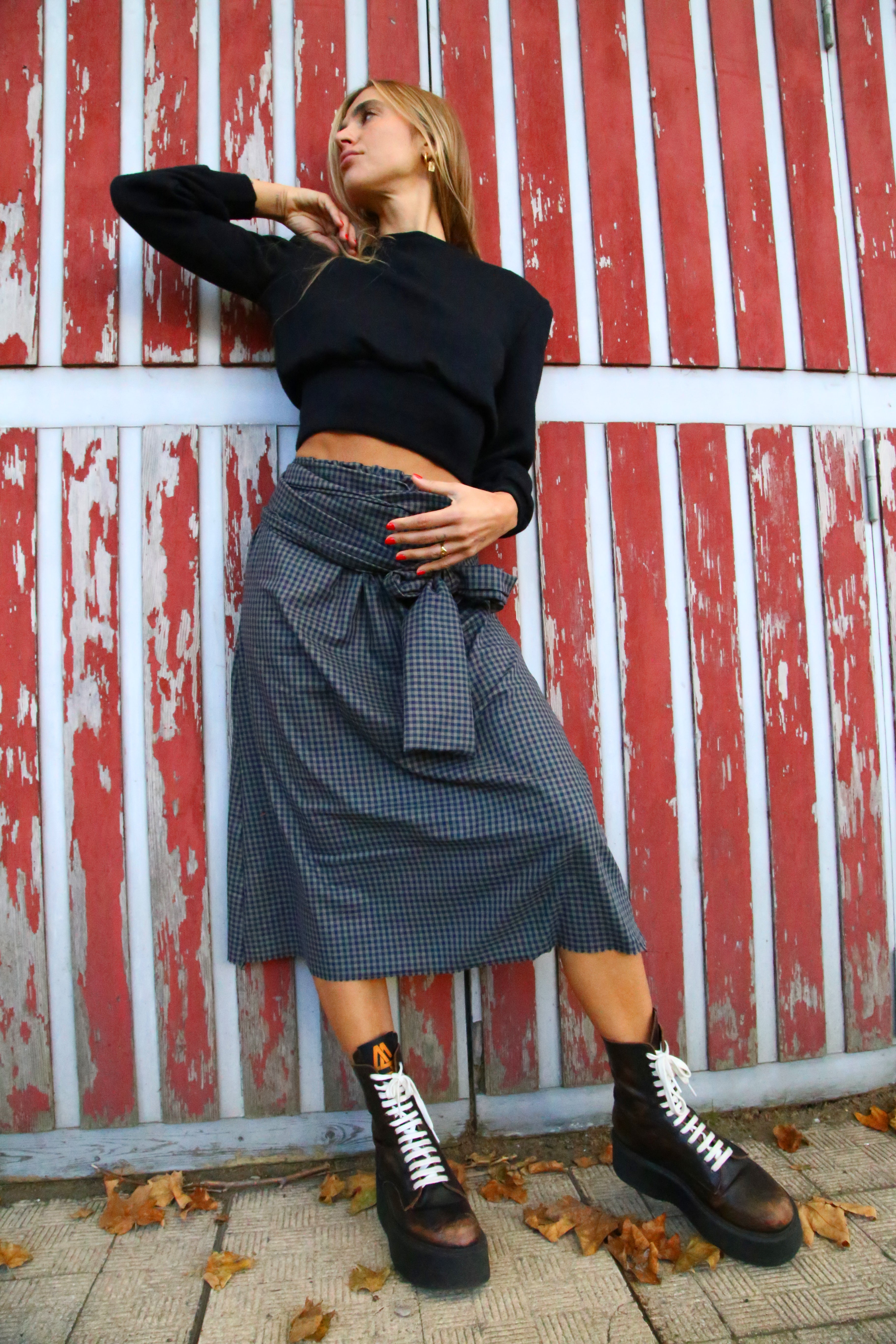 GONNA MIDI TARTAN GRIGIO E BLU