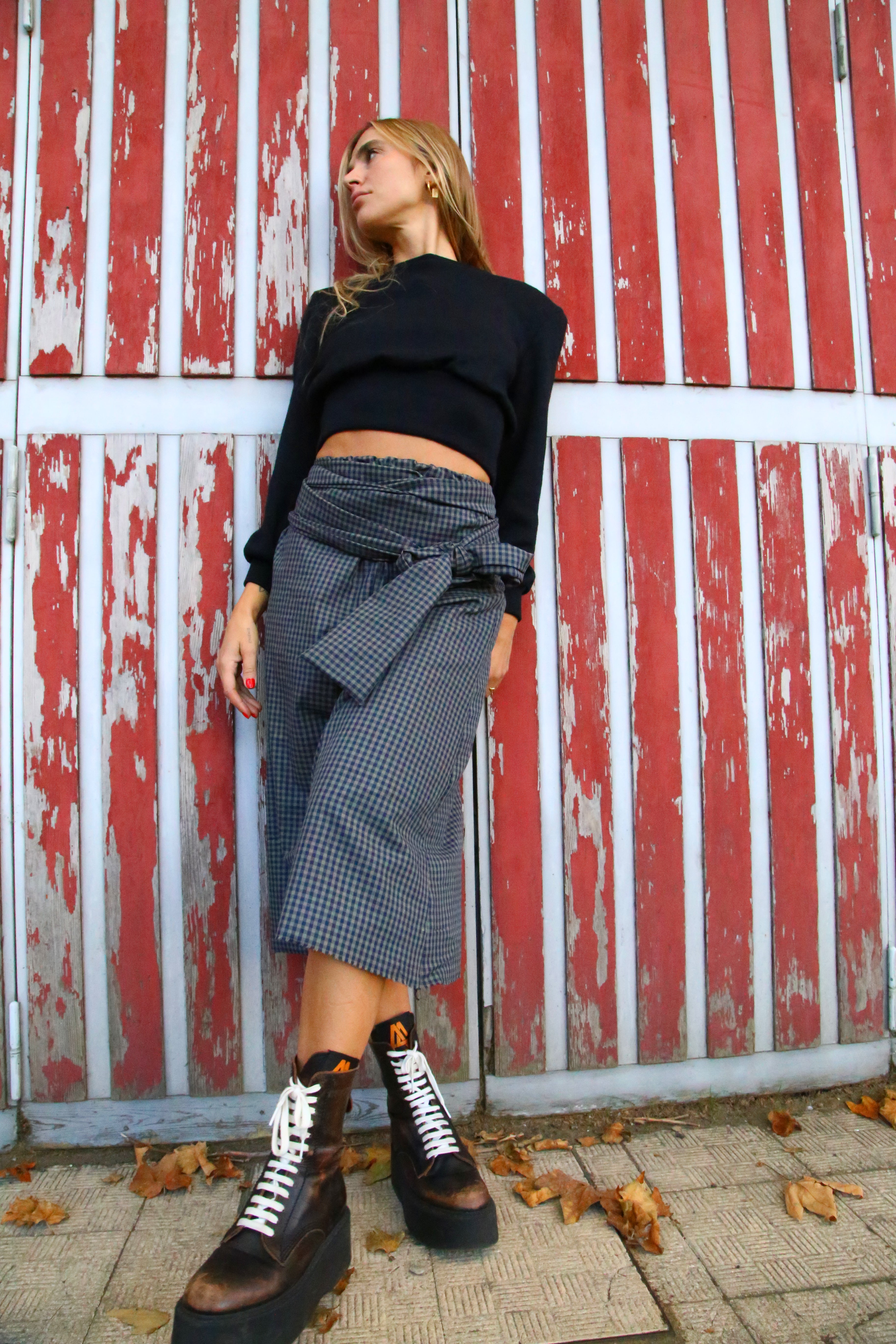 GONNA MIDI TARTAN GRIGIO E BLU