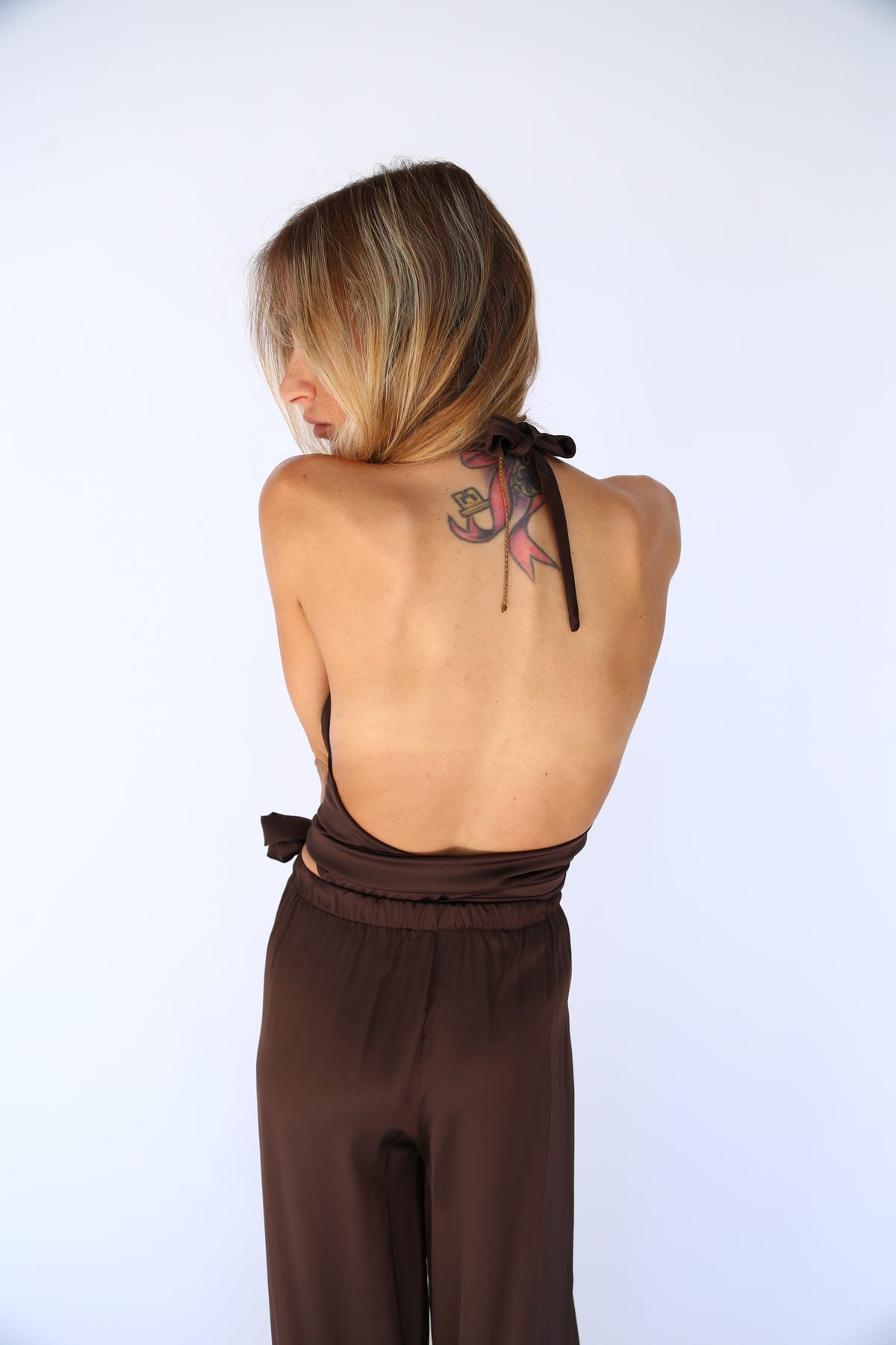 Marilyn top with brown viscose sash