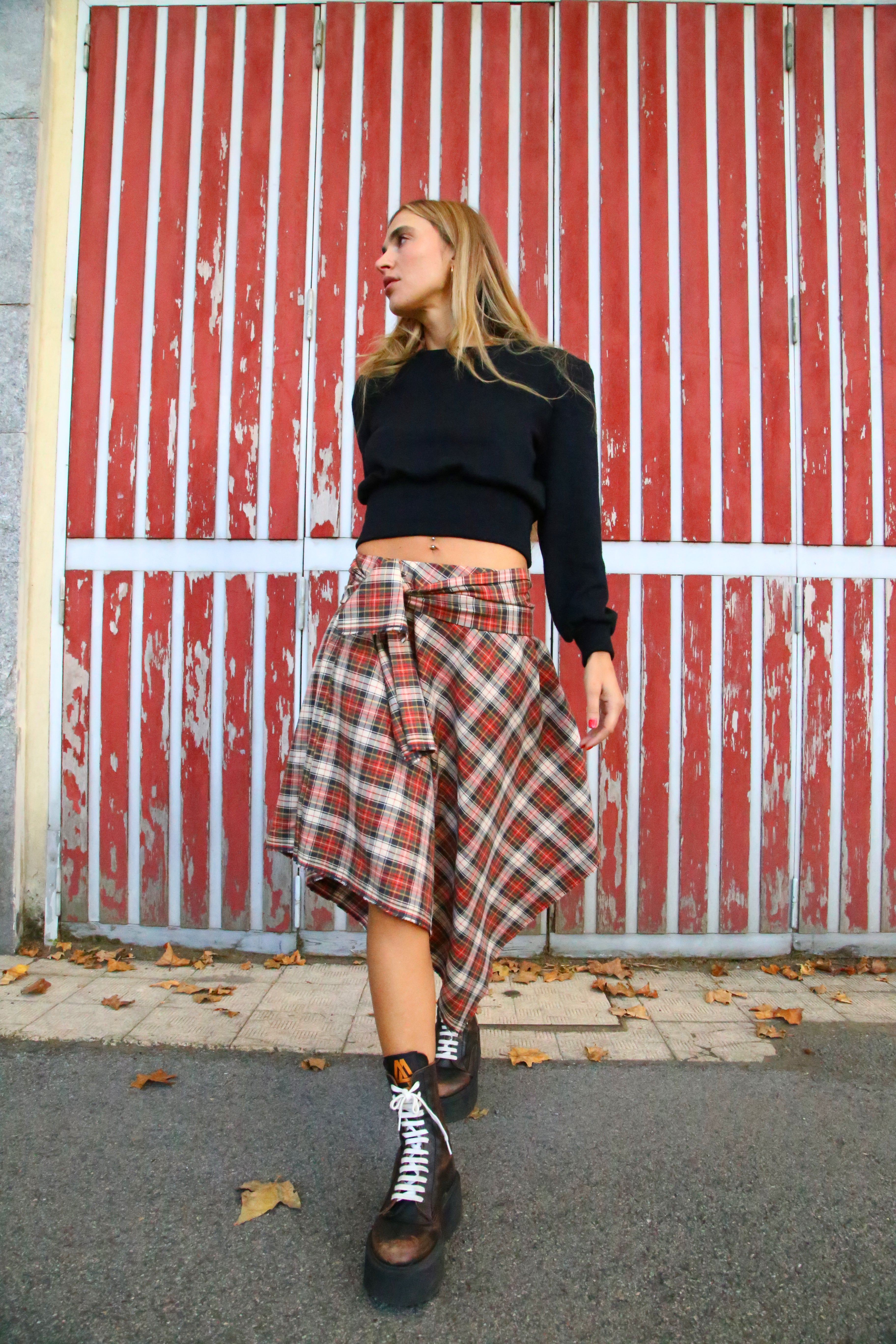 GONNA MIDI TARTAN ROSSO