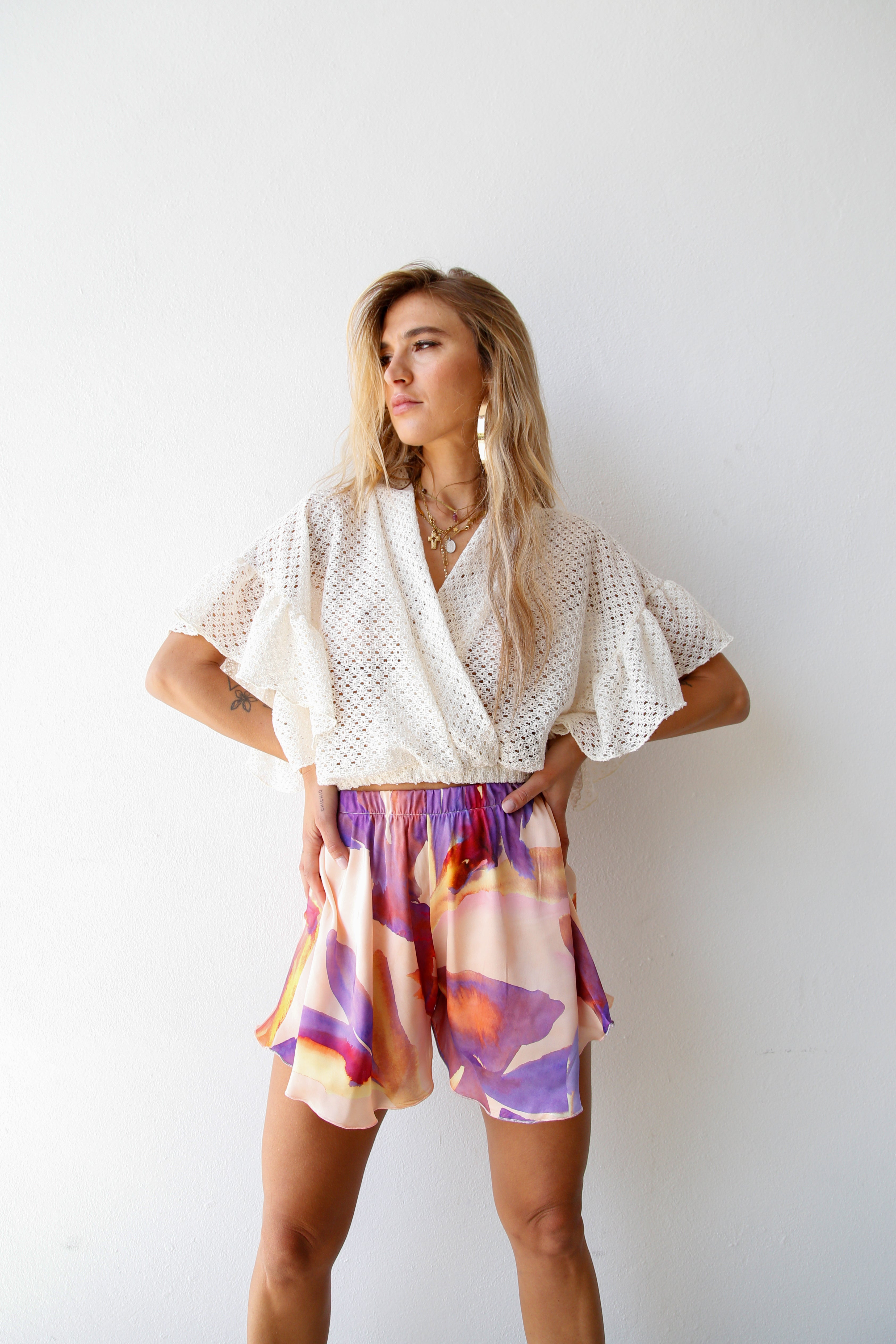 A4041 SHORT FANTASIA FOGLIE VIOLA