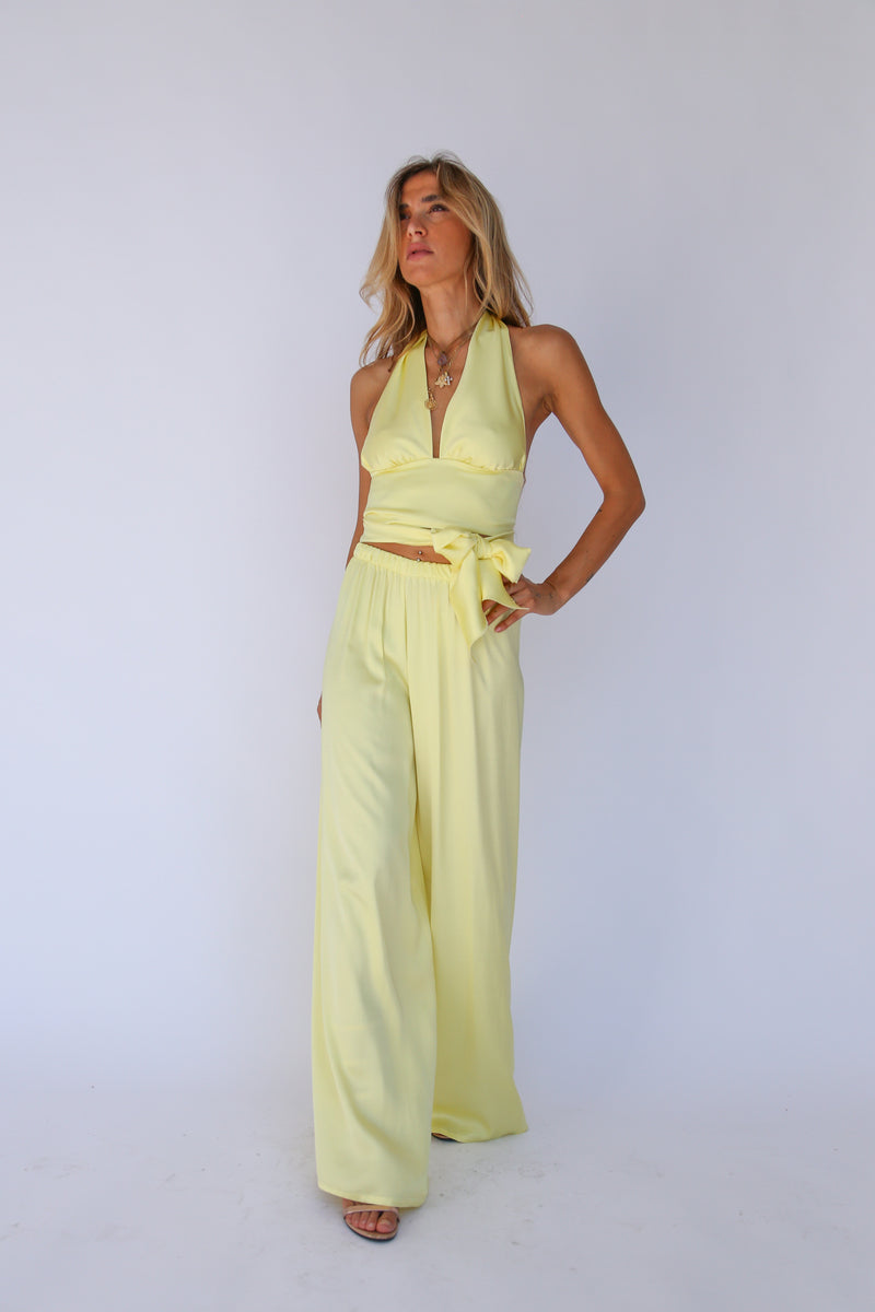 Pantalone scampanato viscosa giallo