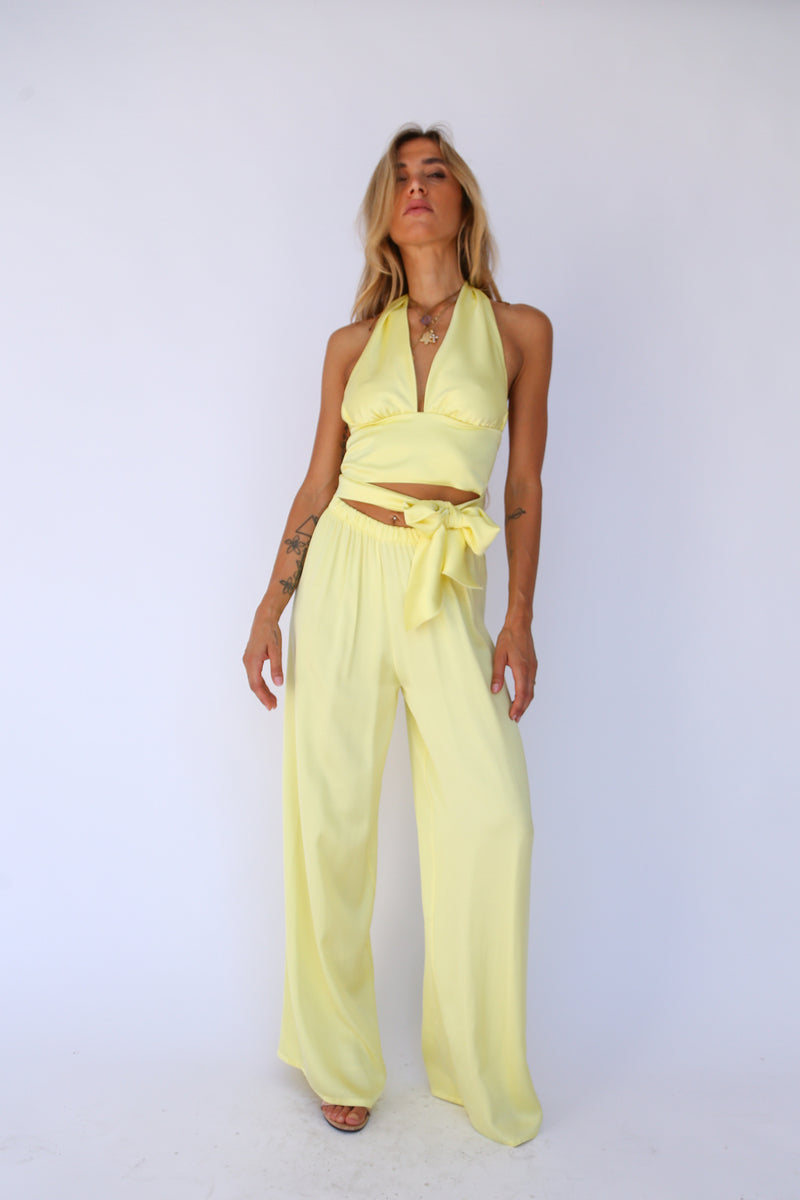 Pantalone scampanato viscosa giallo