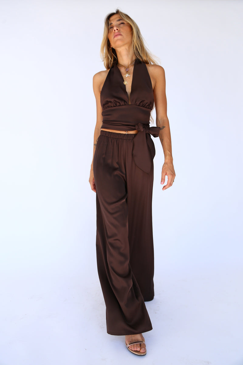 Pantalone scampanato viscosa marrone
