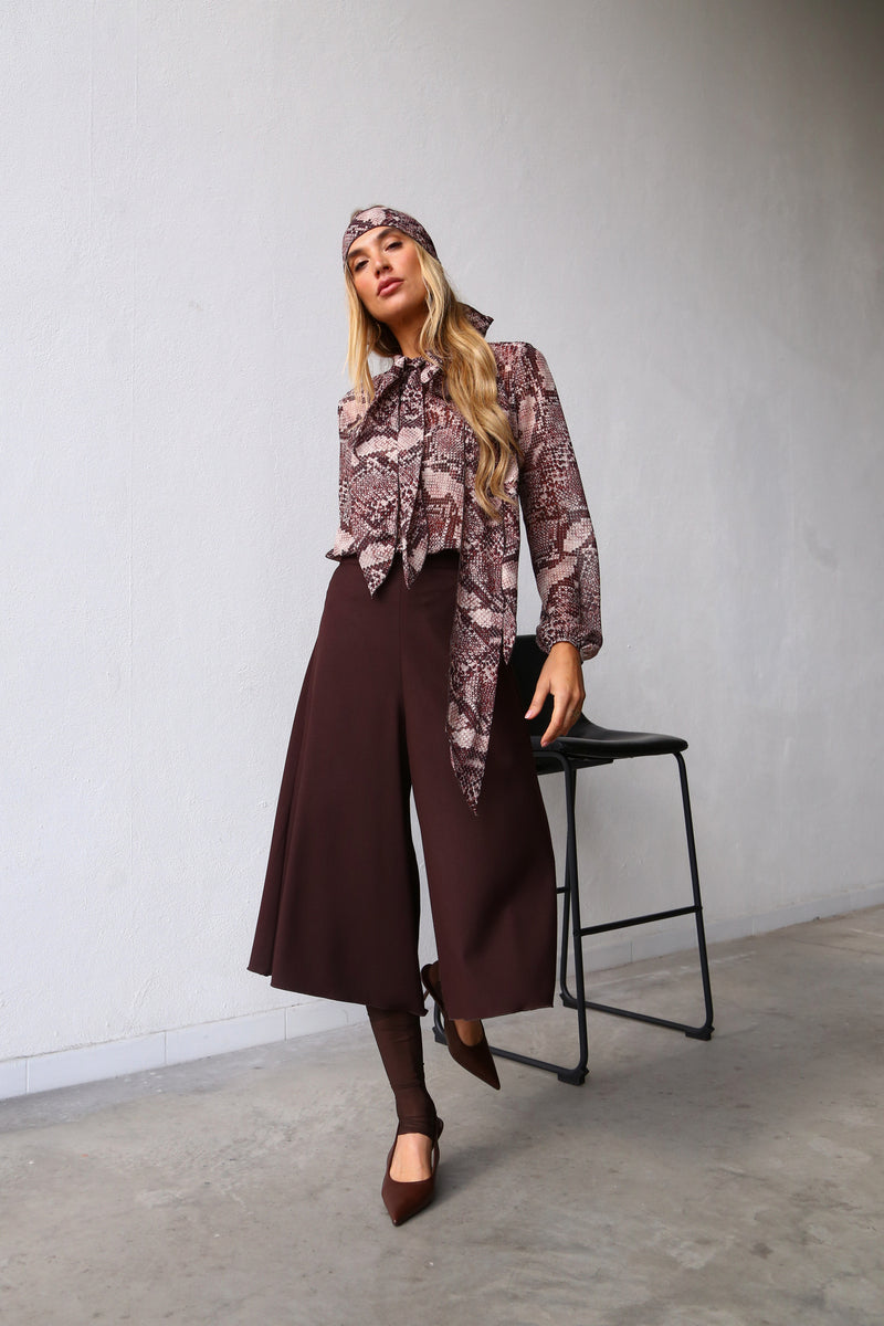 A6054 WIDE LEG LONG TROUSERS BROWN
