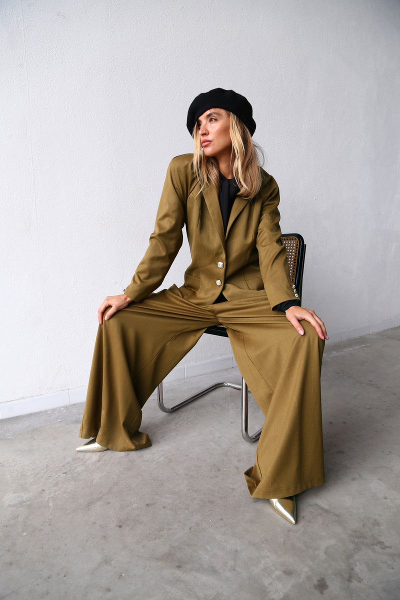 A6051E BUSTIER TROUSERS WITH FAUX LEATHER BROWN DETAILS