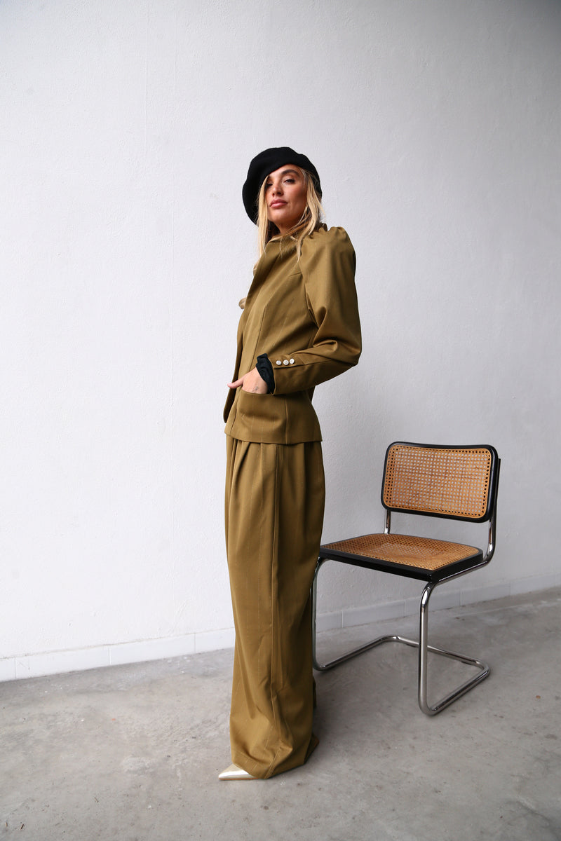 A6051E BUSTIER TROUSERS WITH FAUX LEATHER BROWN DETAILS