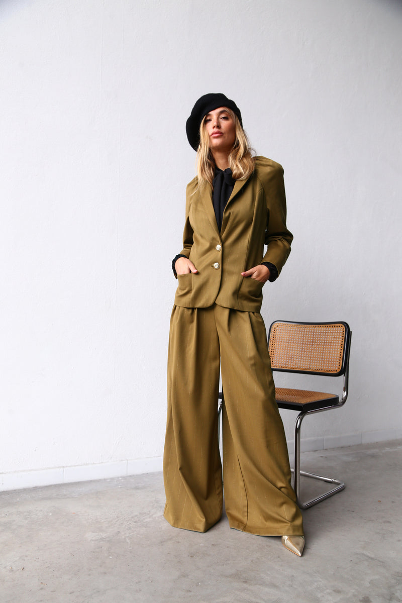 A6051E BUSTIER TROUSERS WITH FAUX LEATHER BROWN DETAILS