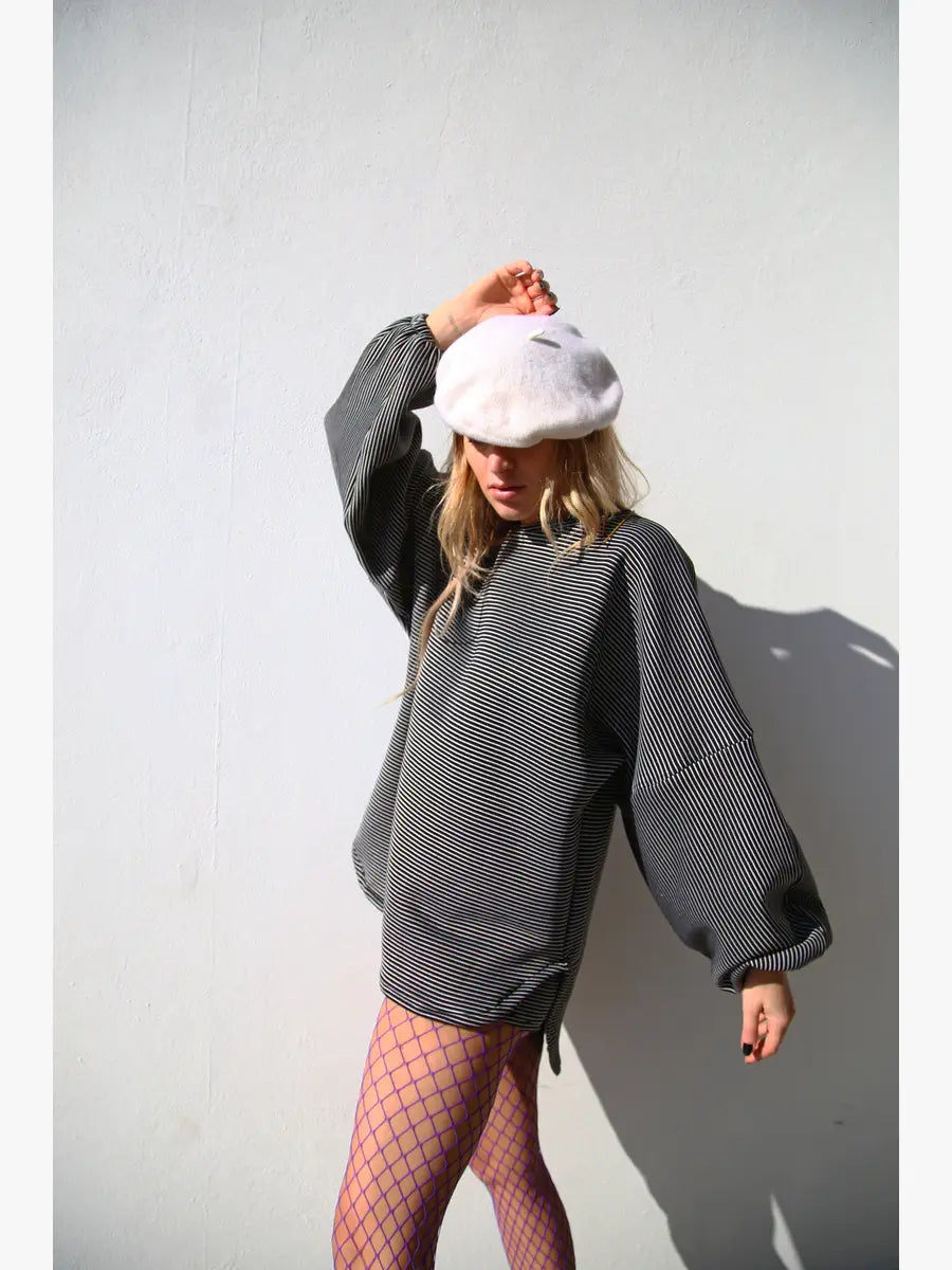 MAXI FELPA RIGATA BIANCO E NERO