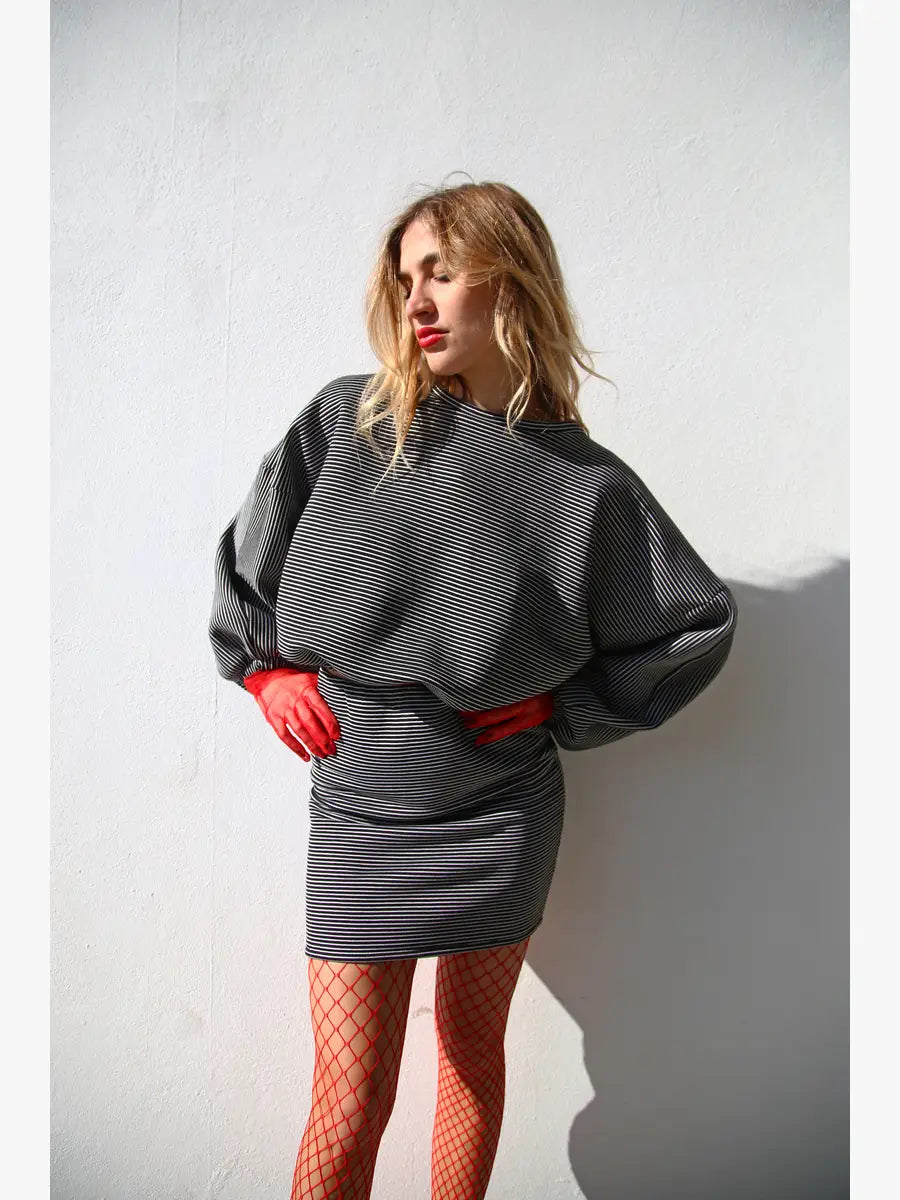 FELPA CROP RIGATA BIANCO E NERO