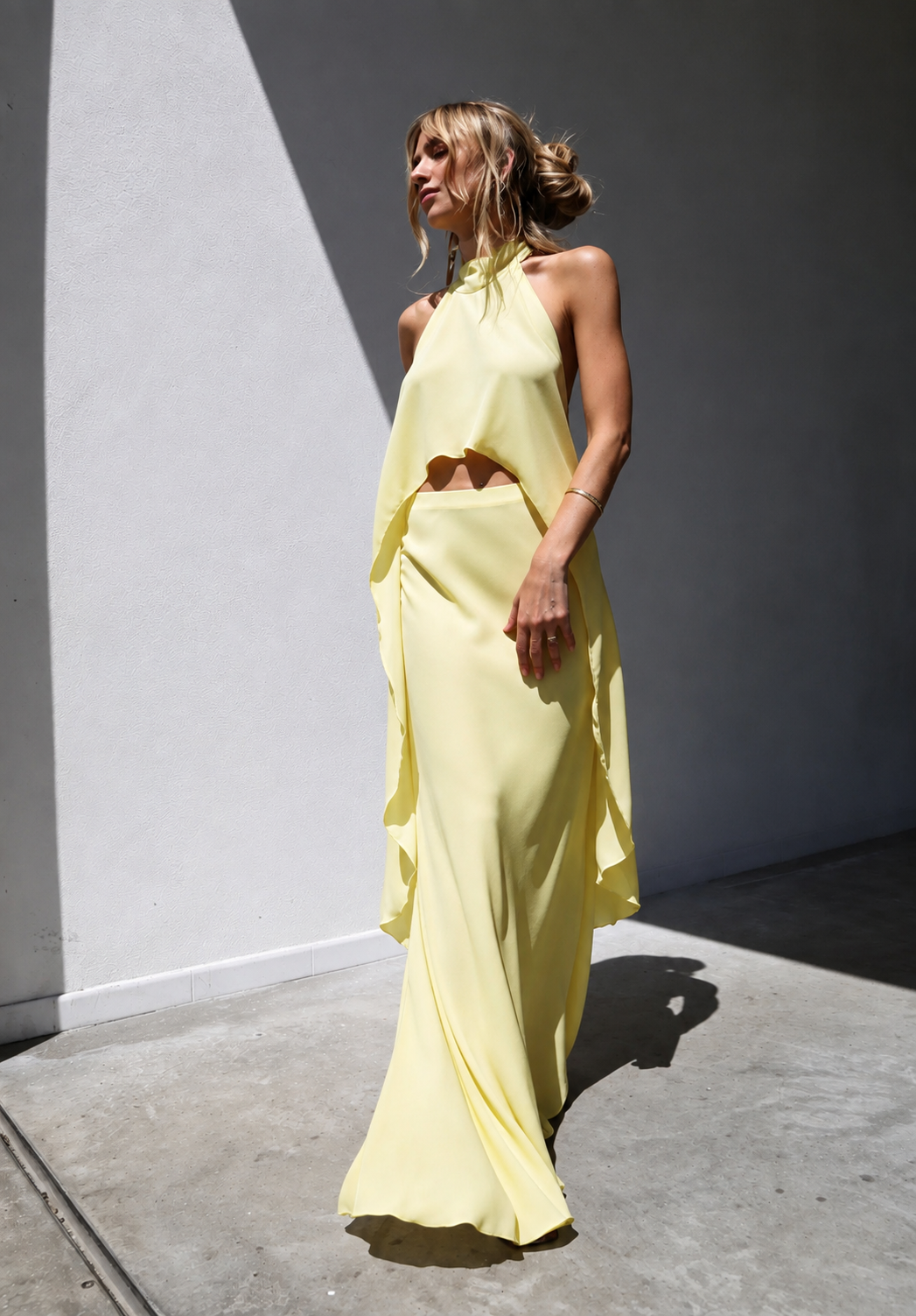 White voile asymmetric halter top